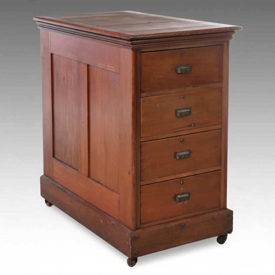 Wood Office Cabinet on Casters, Early 20th Century
