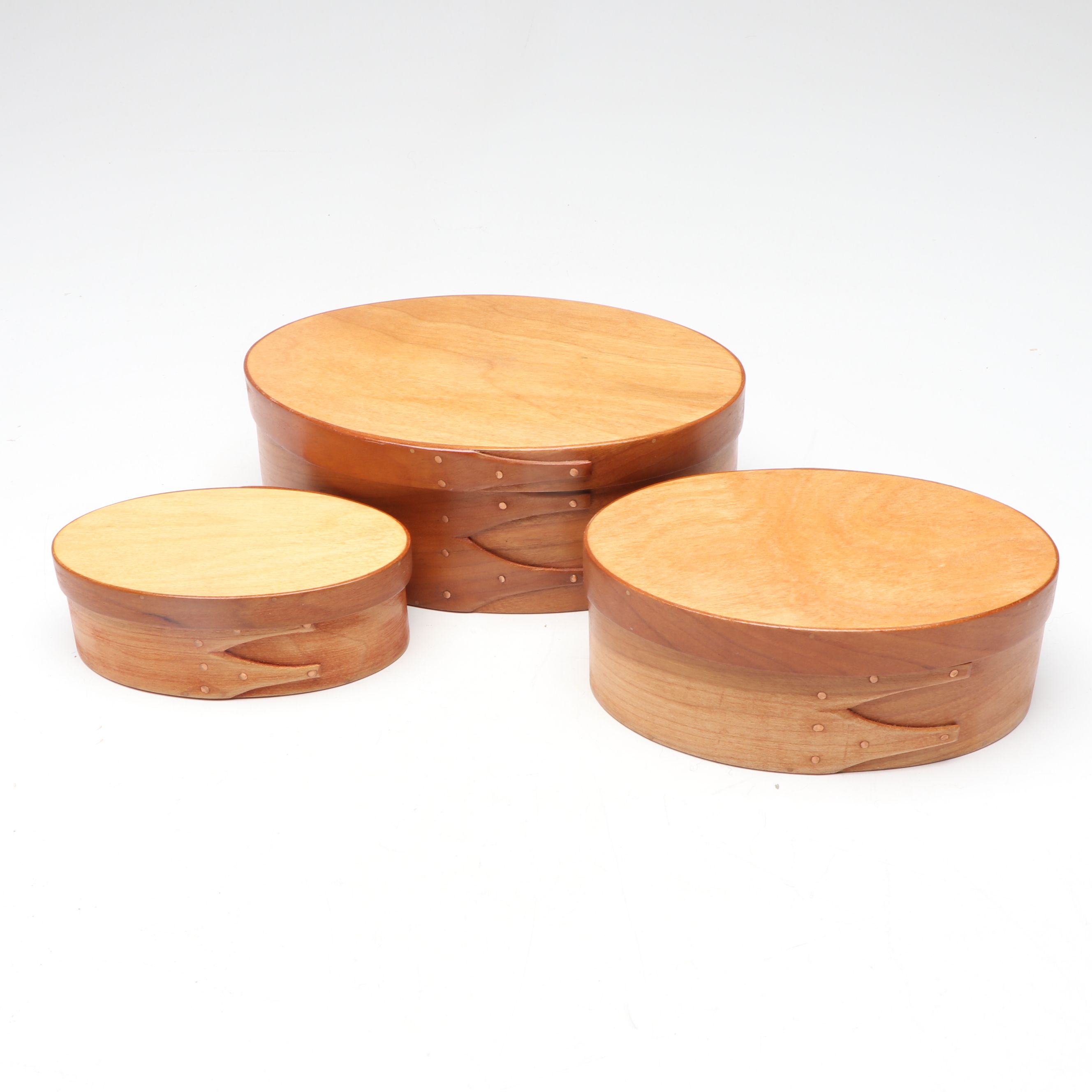 Isaacs' Shaker Hill Oval Bent Wood Boxes with Wool Sheep Figurines and Basket