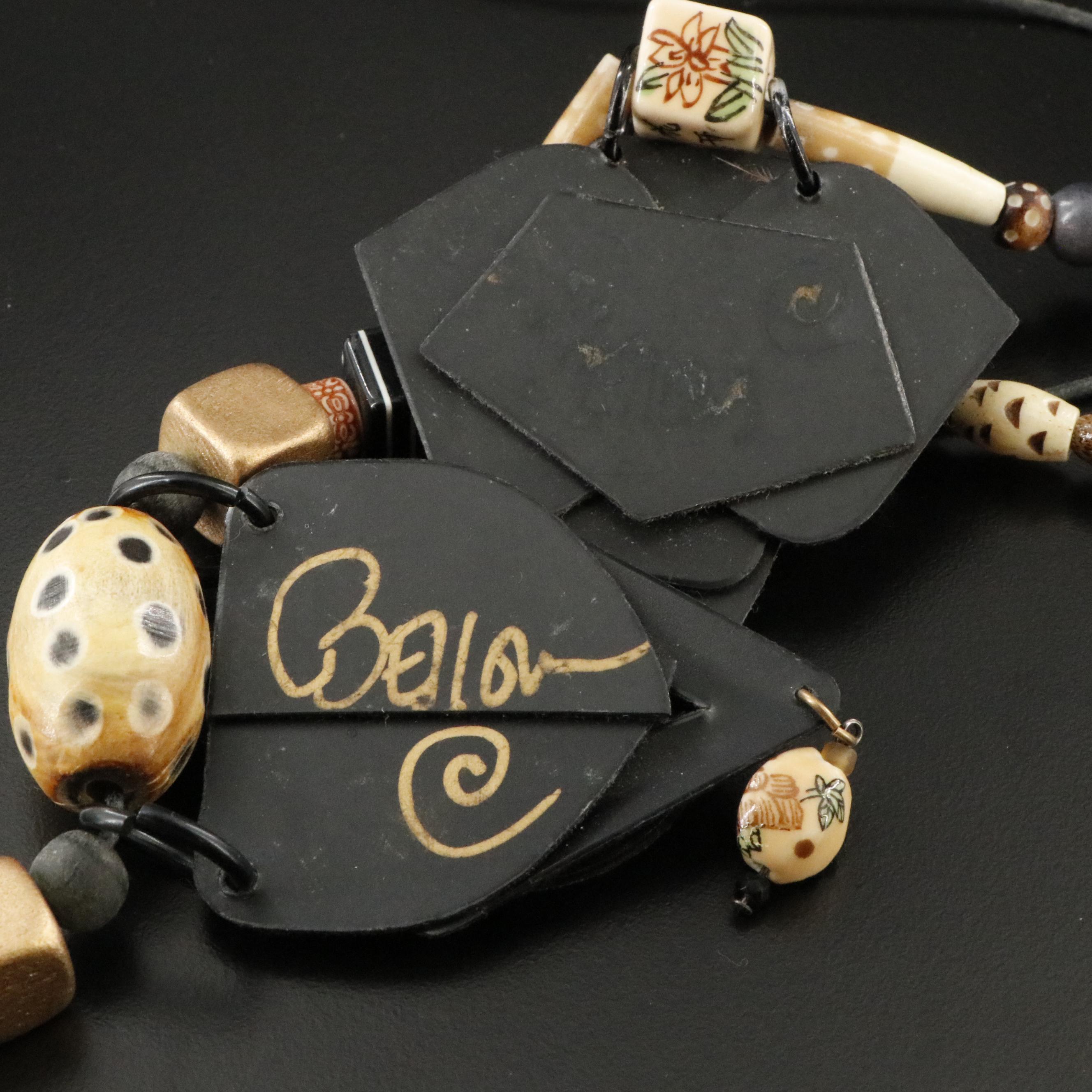 Suzanne Bellows "Earth" Fabric, Bone and Wood Necklaces