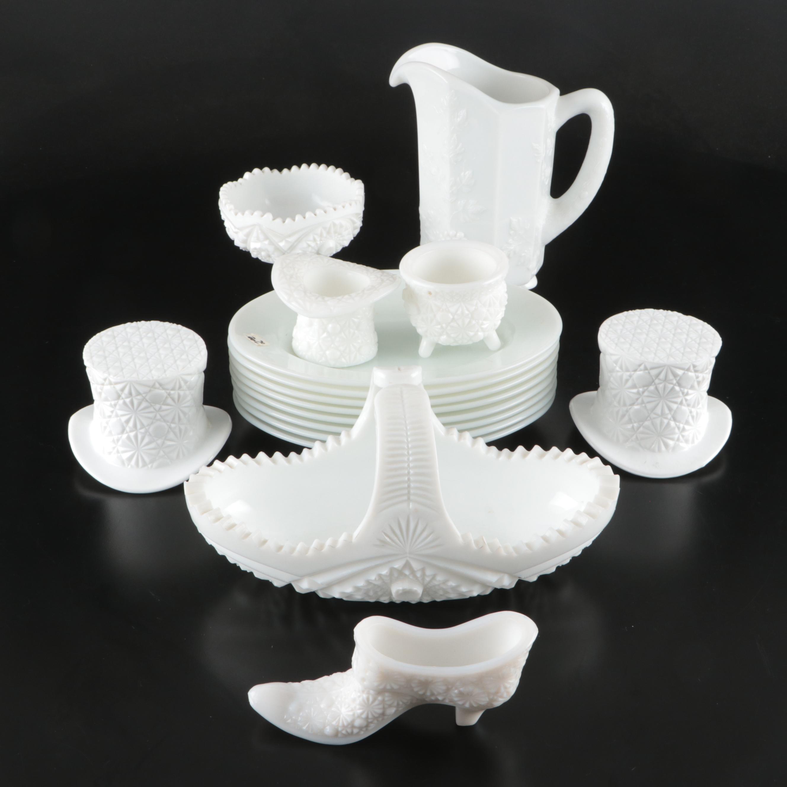 Pyrex Milk Glass Oval Plates with Other Table Accessories, Mid to Late 20th C.