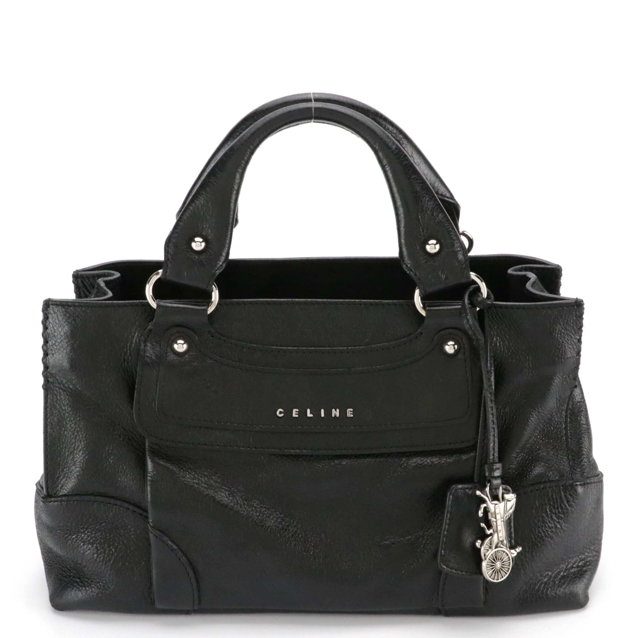 Celine Front Pocket Boogie Handbag in Black Grained Calfskin Leather