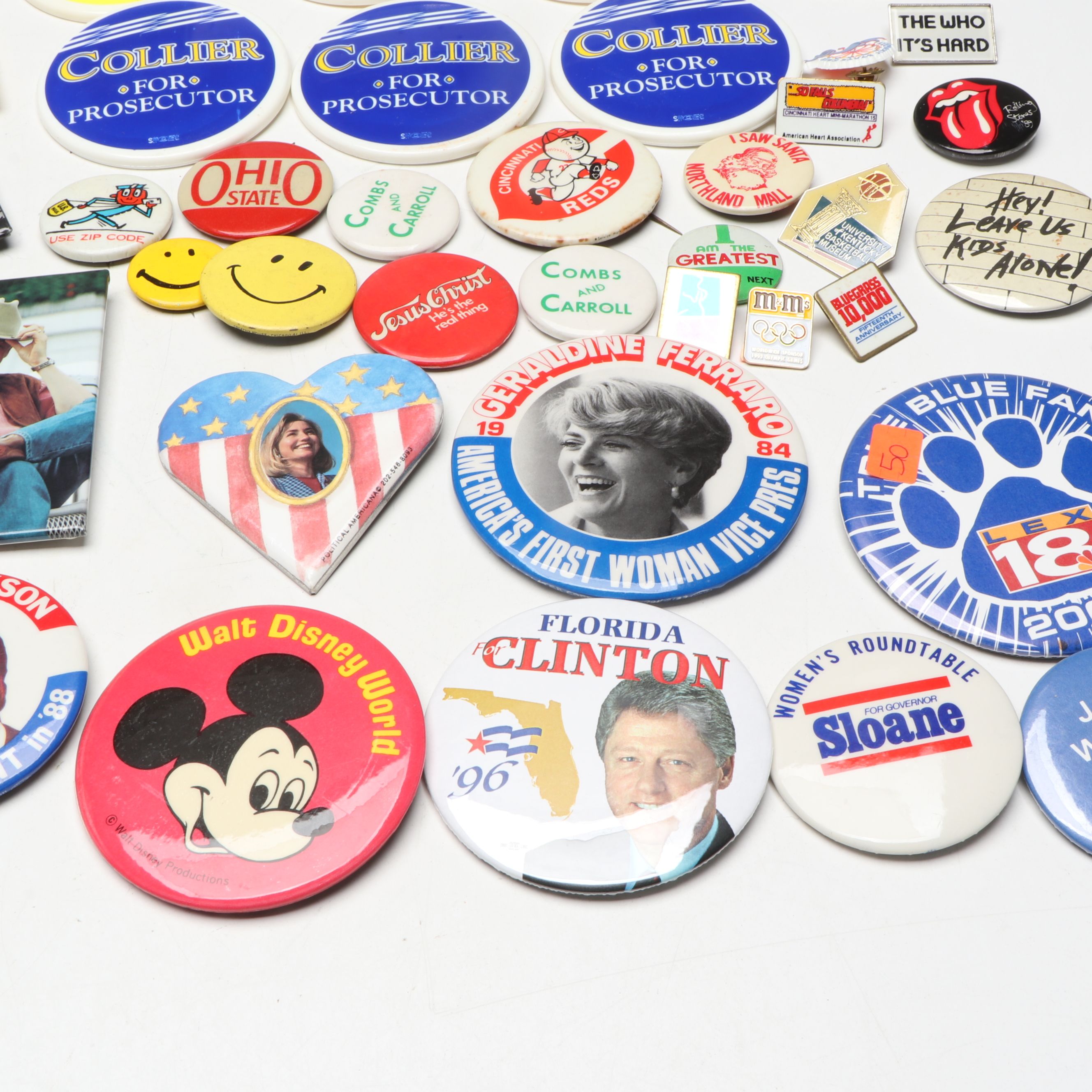 Cincinnati Reds, Geraldine Ferraro '84 and Other Vintage Pinbacks