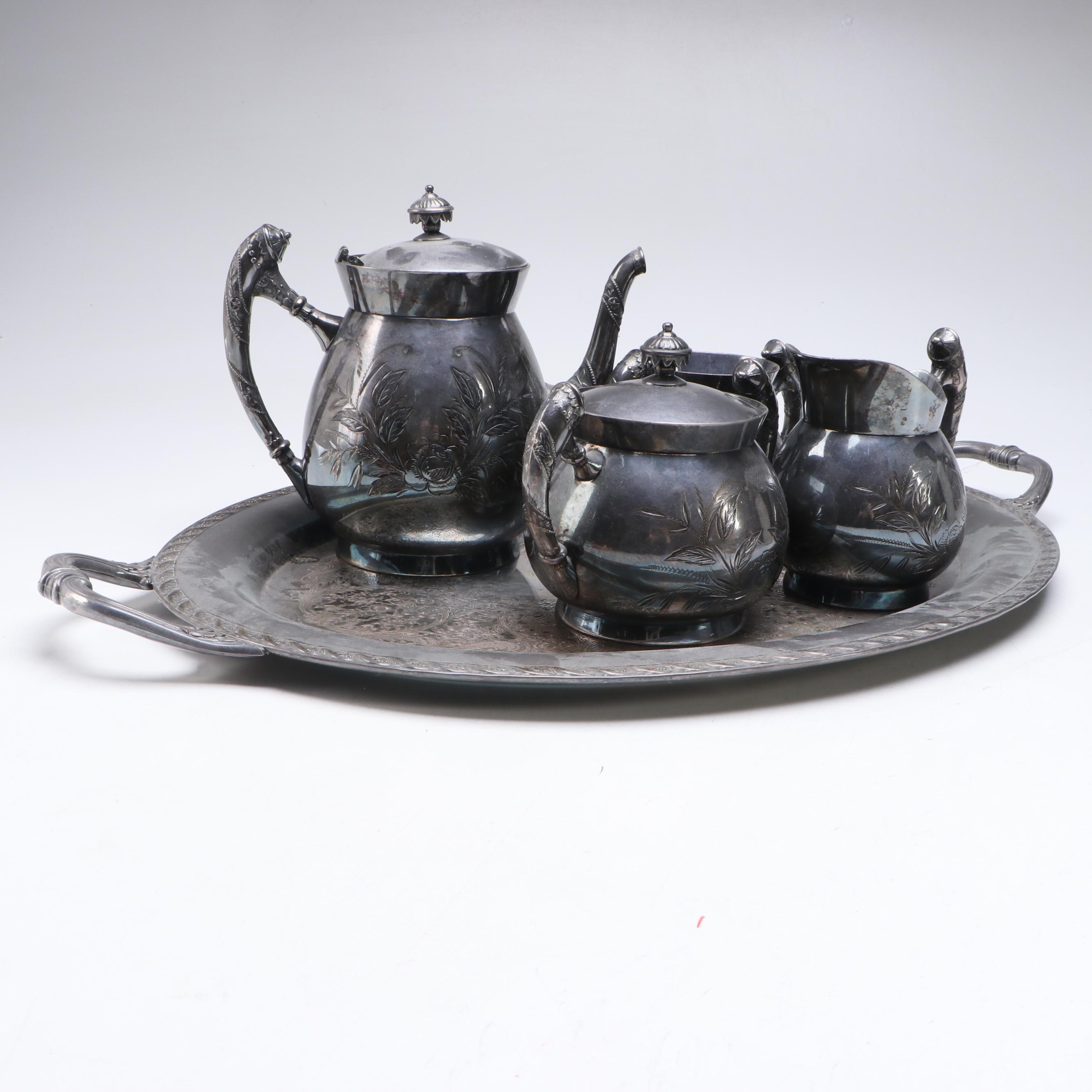 Wm. Rogers Silver Plate Tea Set with Handled Tray