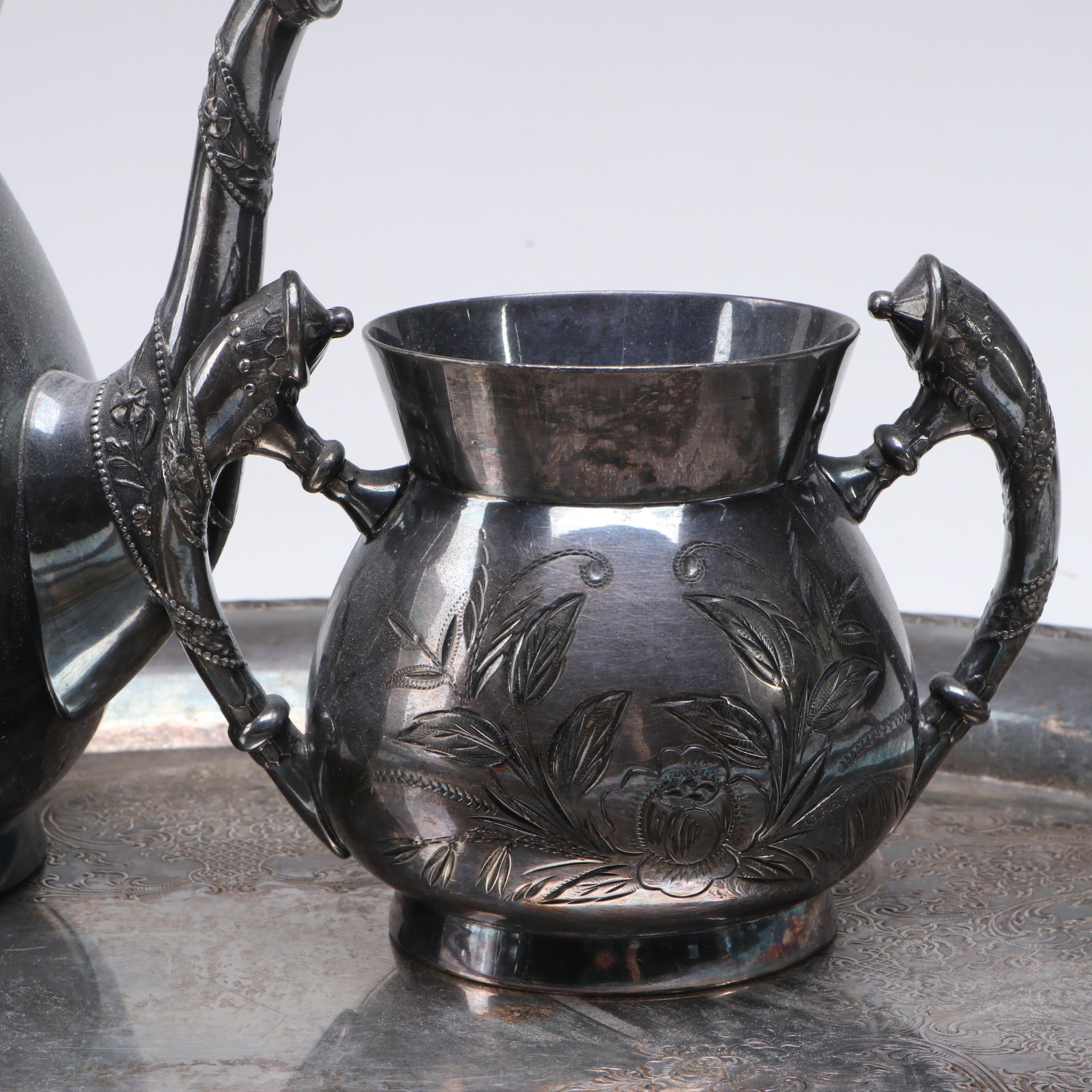 Wm. Rogers Silver Plate Tea Set with Handled Tray