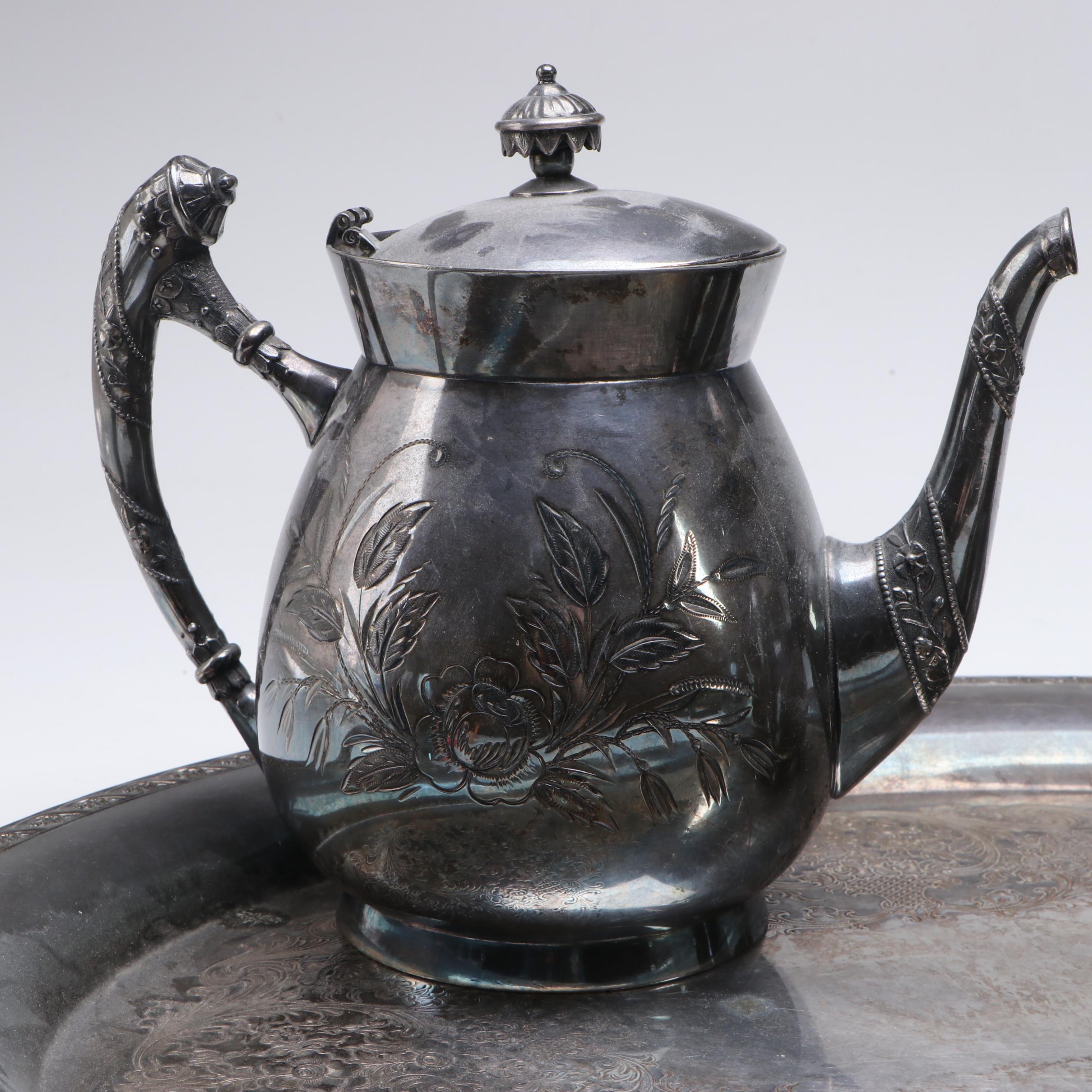 Wm. Rogers Silver Plate Tea Set with Handled Tray