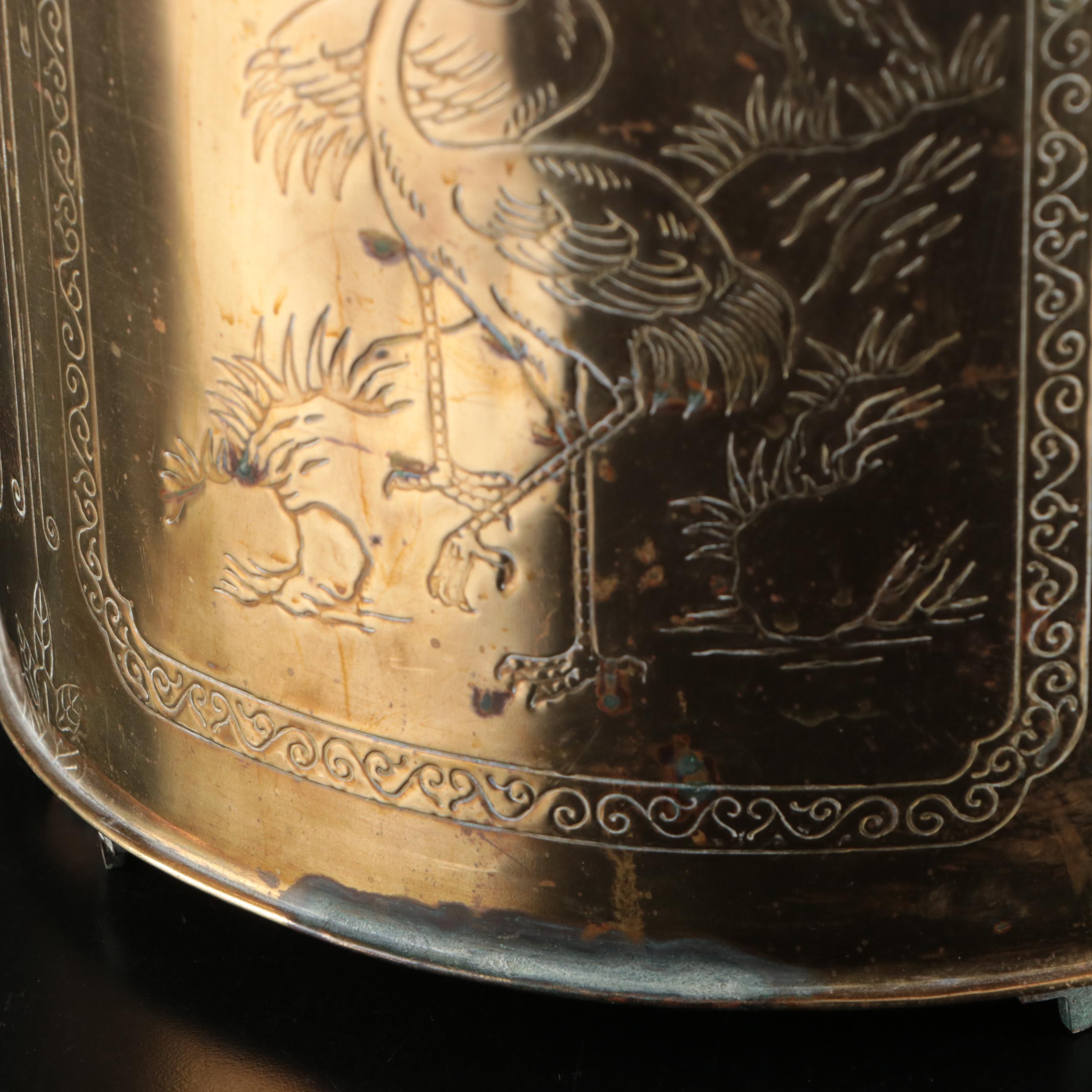 Chinese Engraved Brass Tea Canister, Mid-20th Century