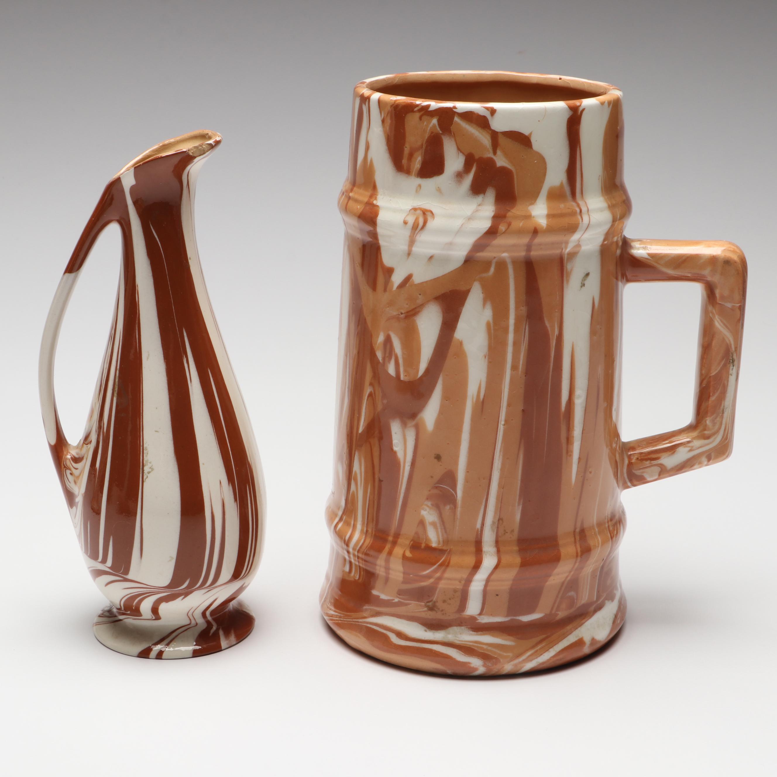 Ohio Made Swirl Glaze Ceramic Vases and Serveware, 1970s