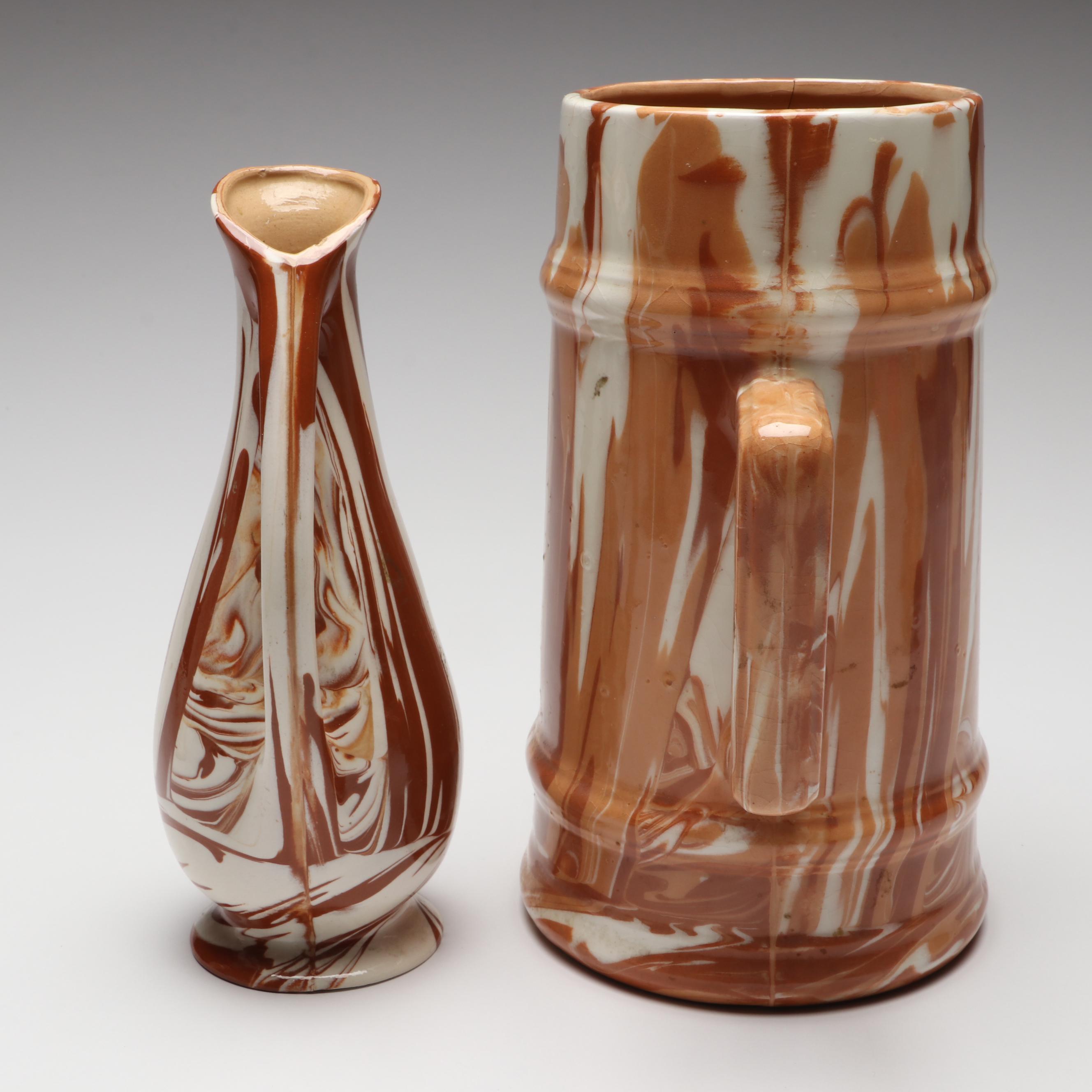 Ohio Made Swirl Glaze Ceramic Vases and Serveware, 1970s