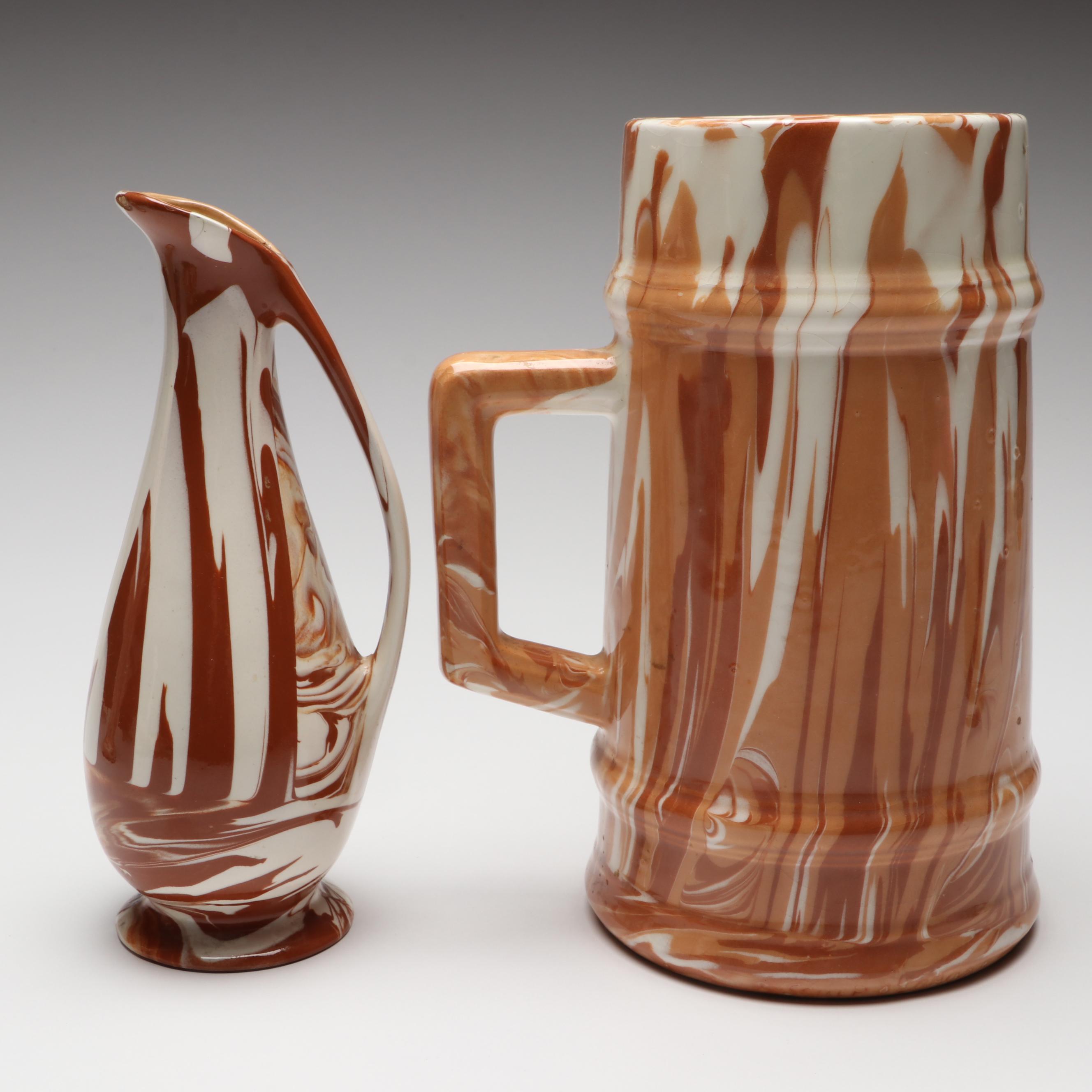 Ohio Made Swirl Glaze Ceramic Vases and Serveware, 1970s