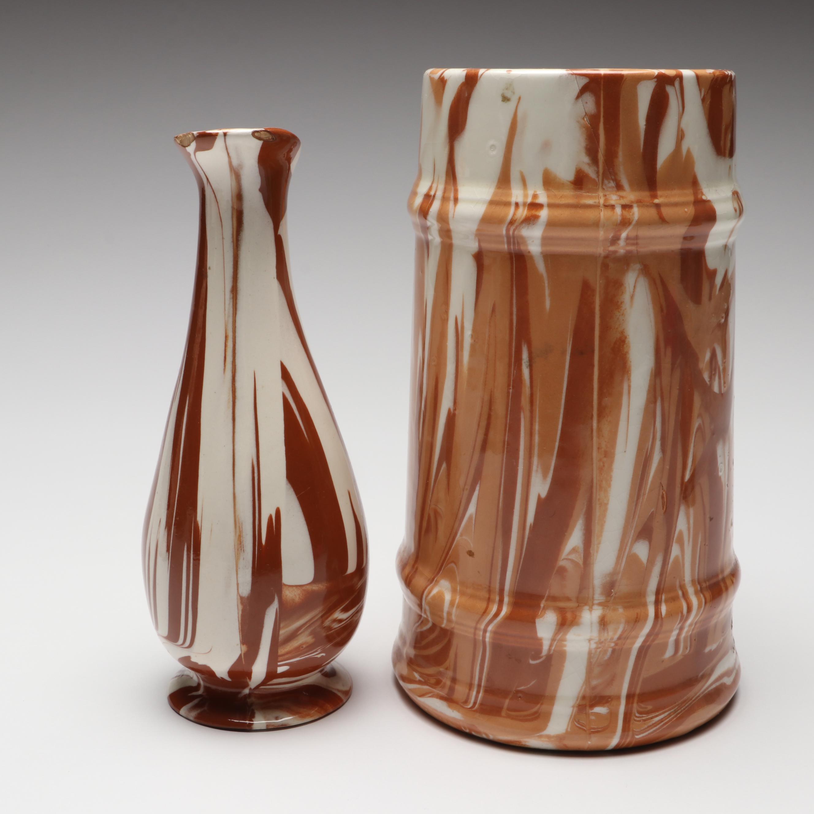 Ohio Made Swirl Glaze Ceramic Vases and Serveware, 1970s
