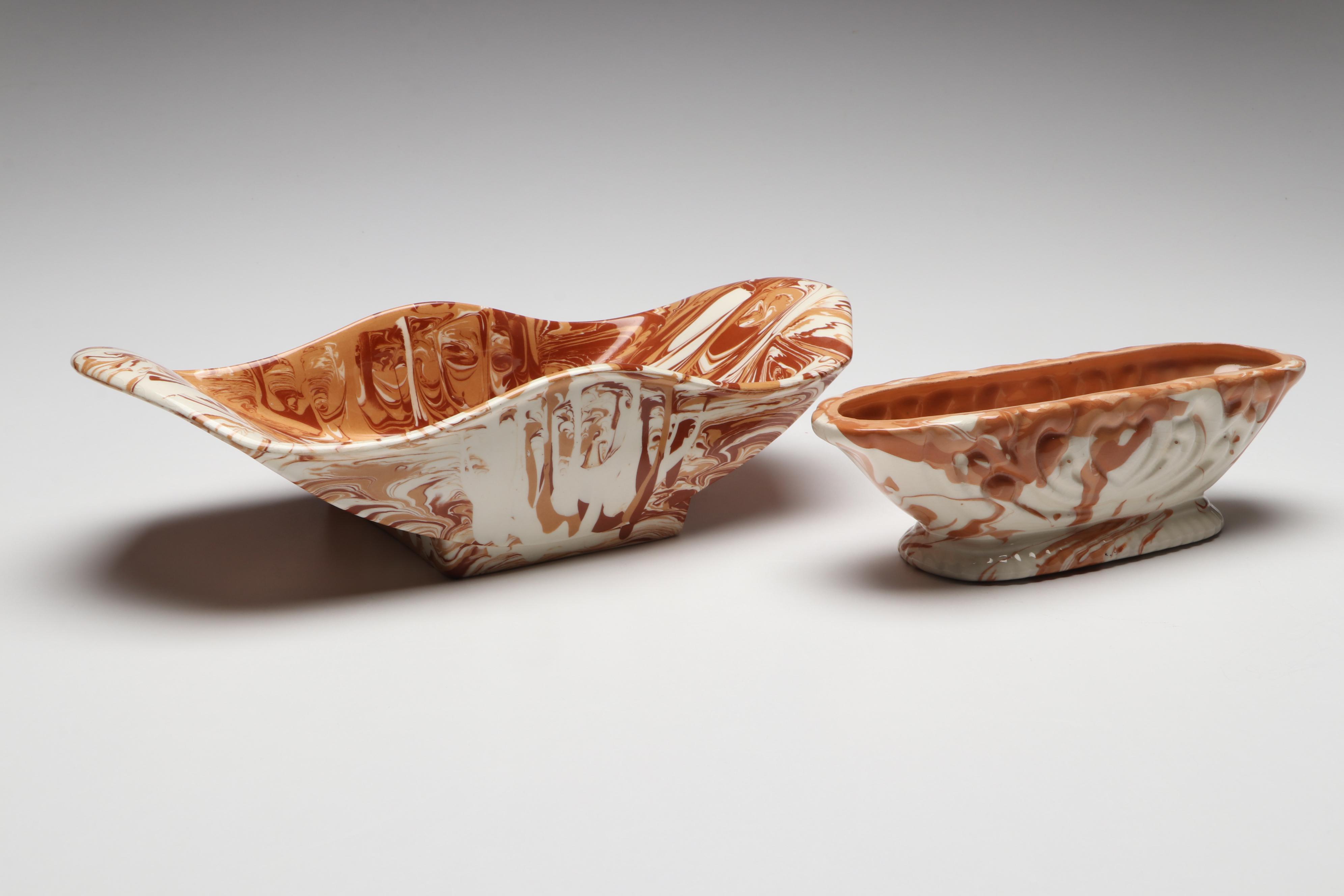 Ohio Made Swirl Glaze Ceramic Vases and Serveware, 1970s