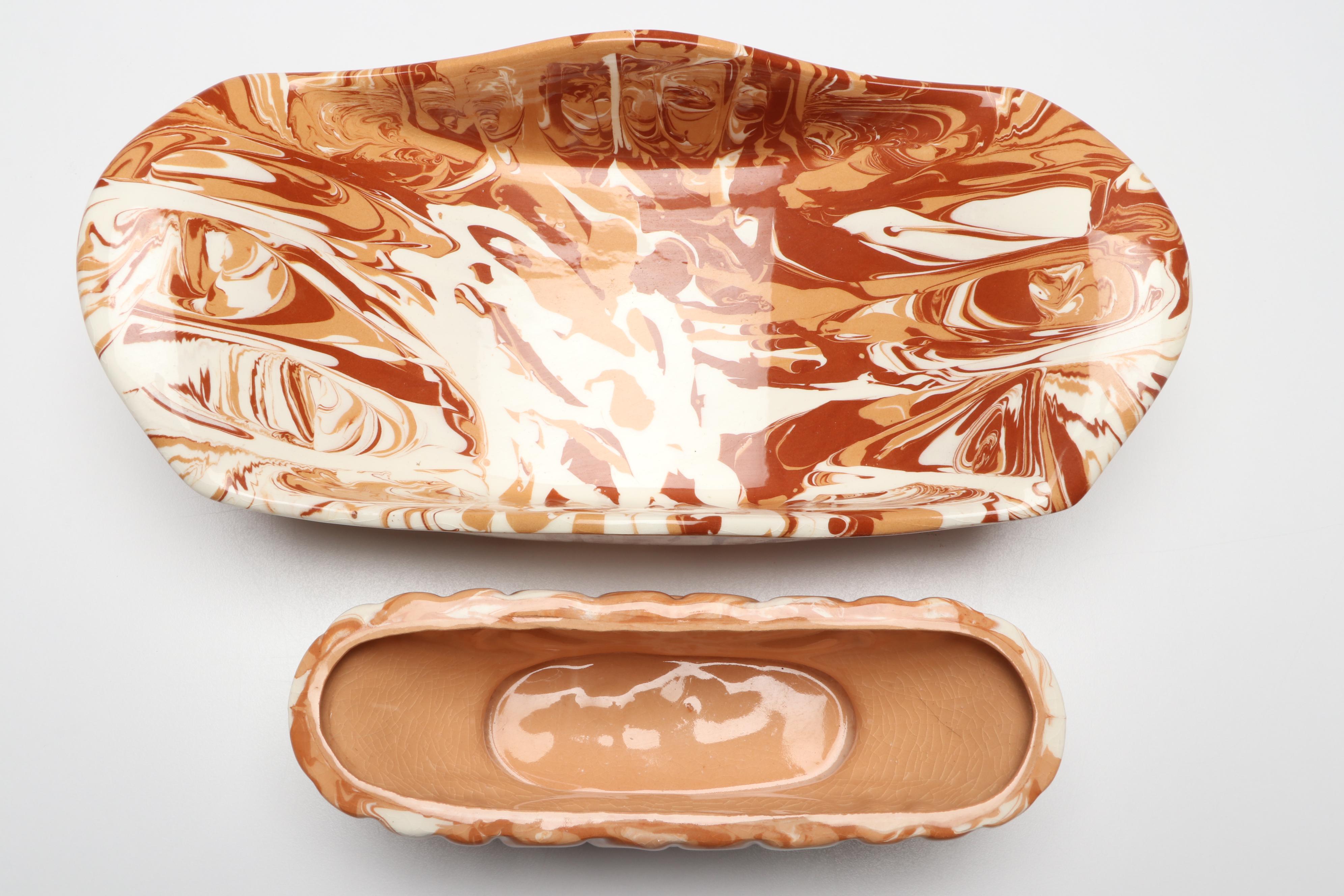 Ohio Made Swirl Glaze Ceramic Vases and Serveware, 1970s