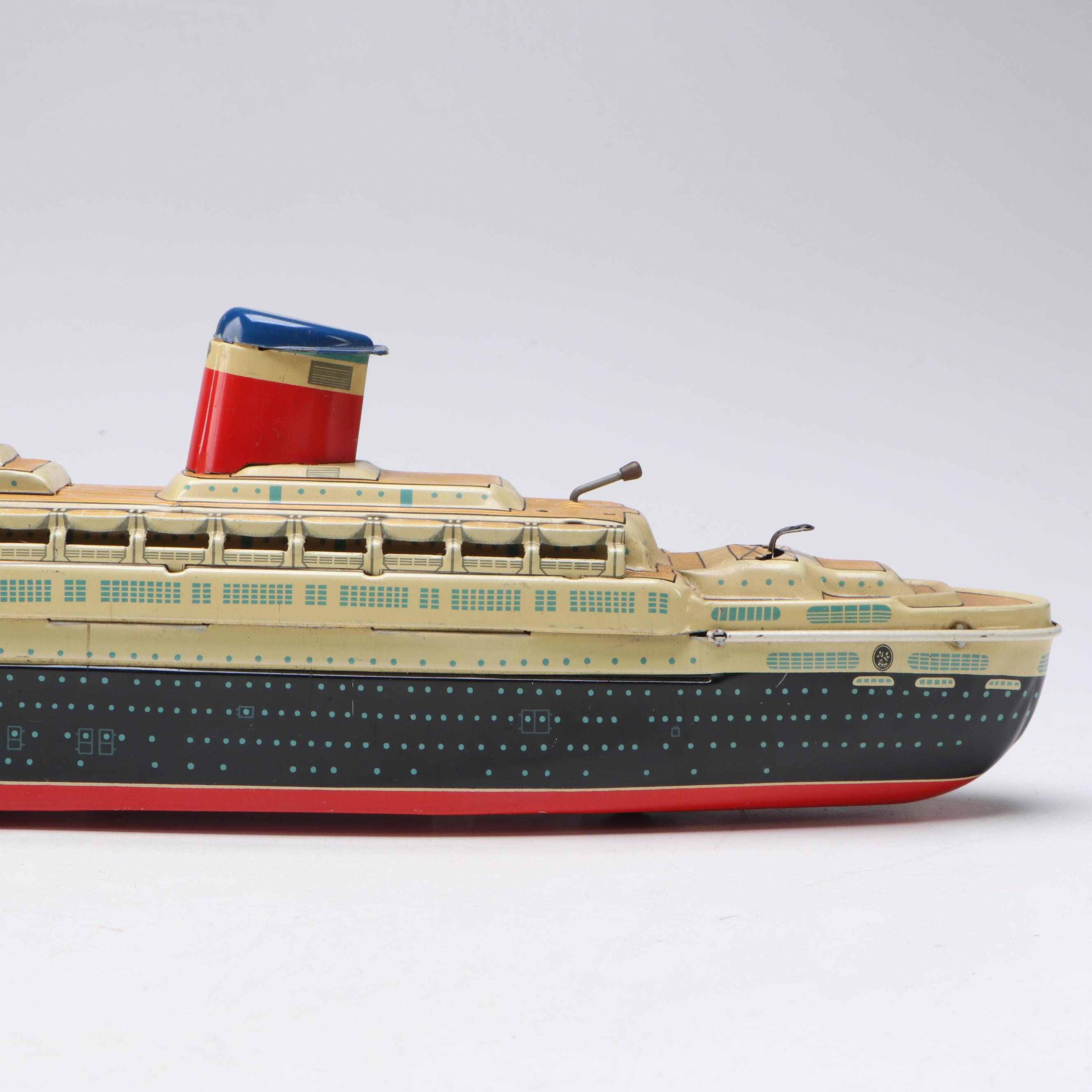 Yonezawa "United States" Tin Lithograph Toy Ship, Mid-20th Century