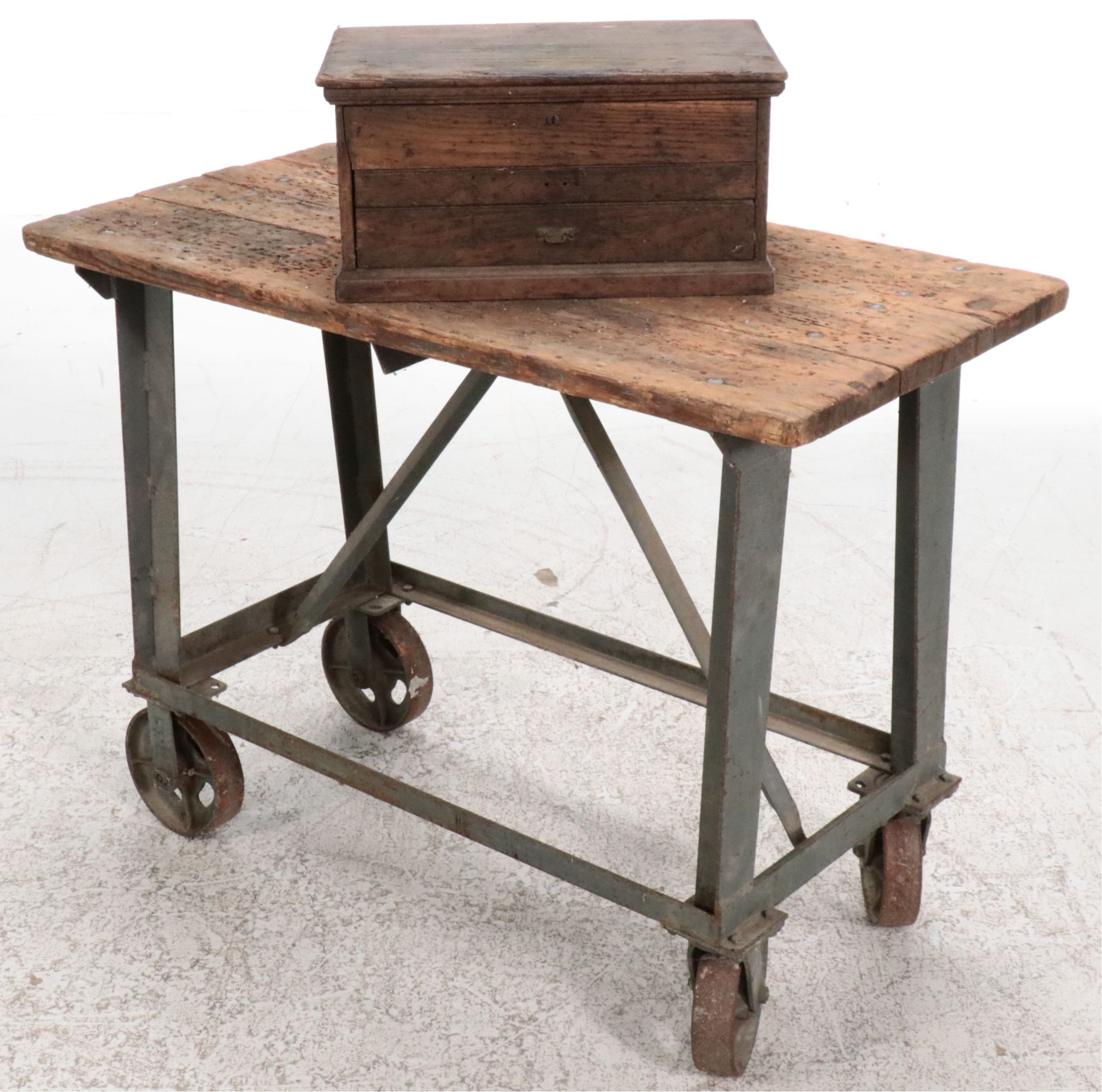 Industrial Wood and Metal Cart with C. E. Jennings & Co. Tool Storage Chest