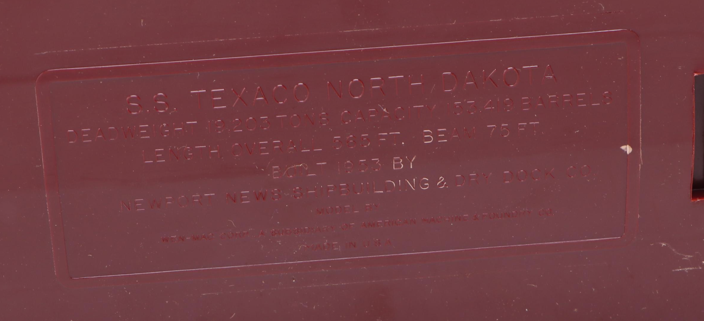 Wen-Mac "S.S. Texaco North Dakota" Toy Ship, Mid to Late 20th Century