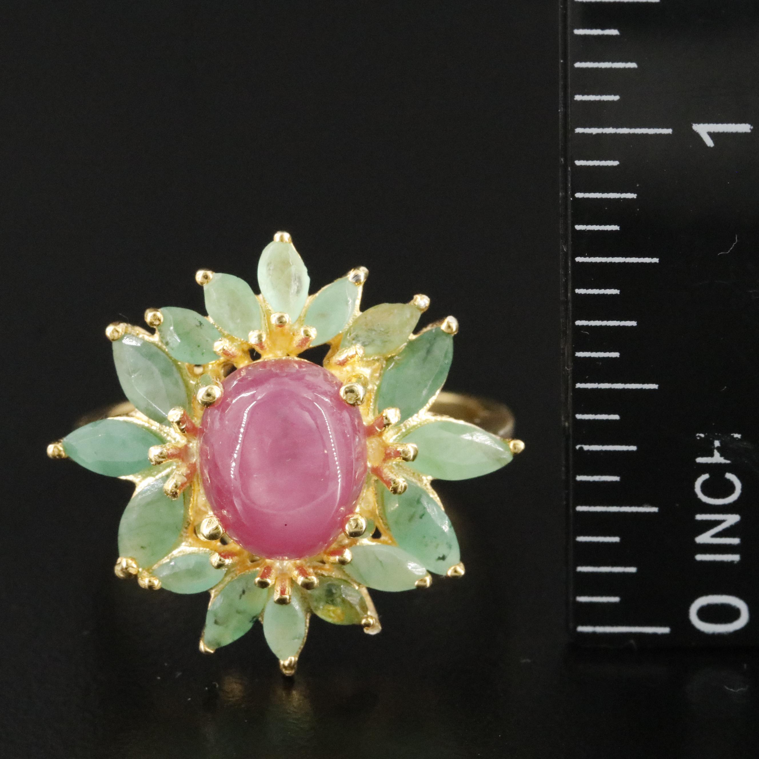 Sterling Emerald and Ruby Ring