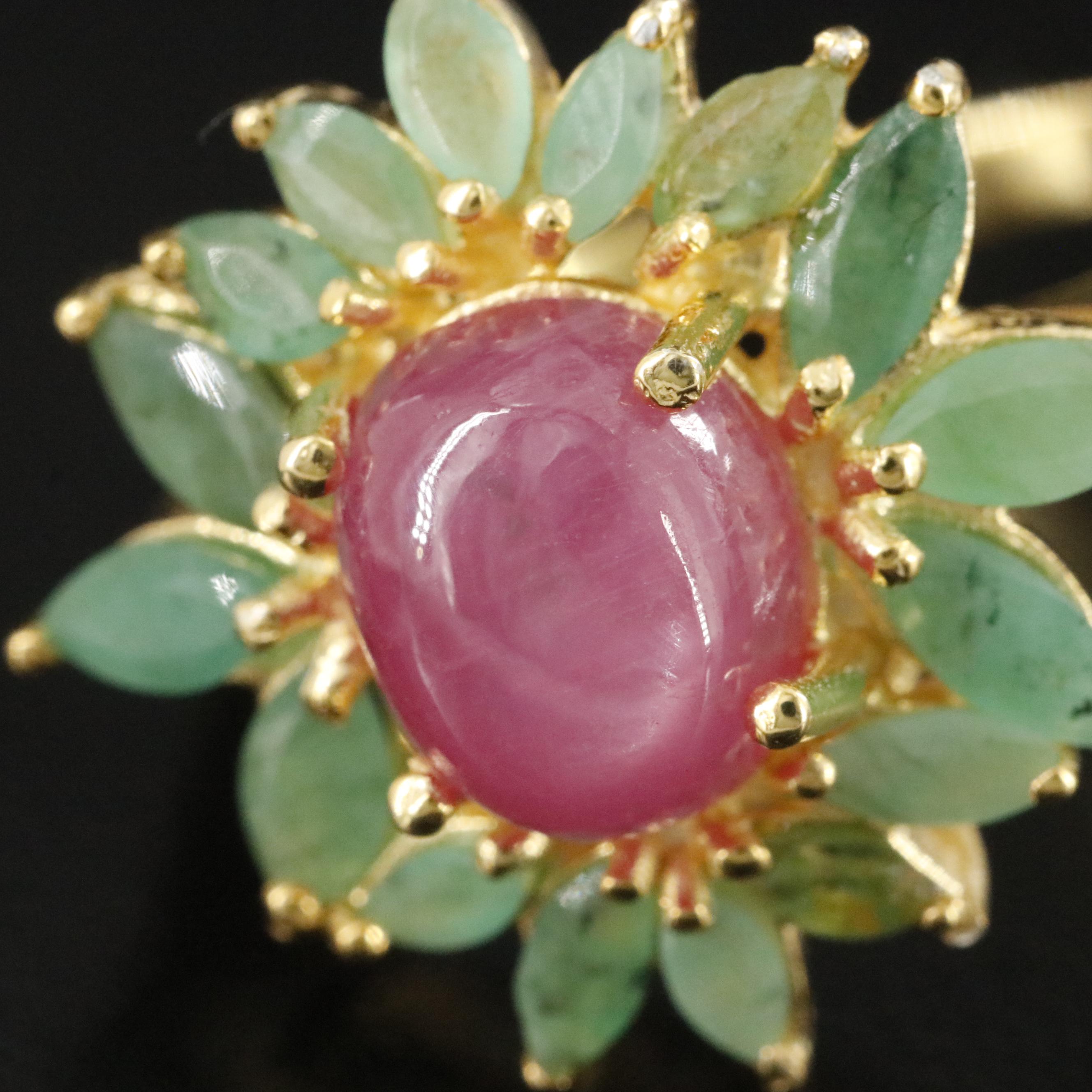 Sterling Emerald and Ruby Ring