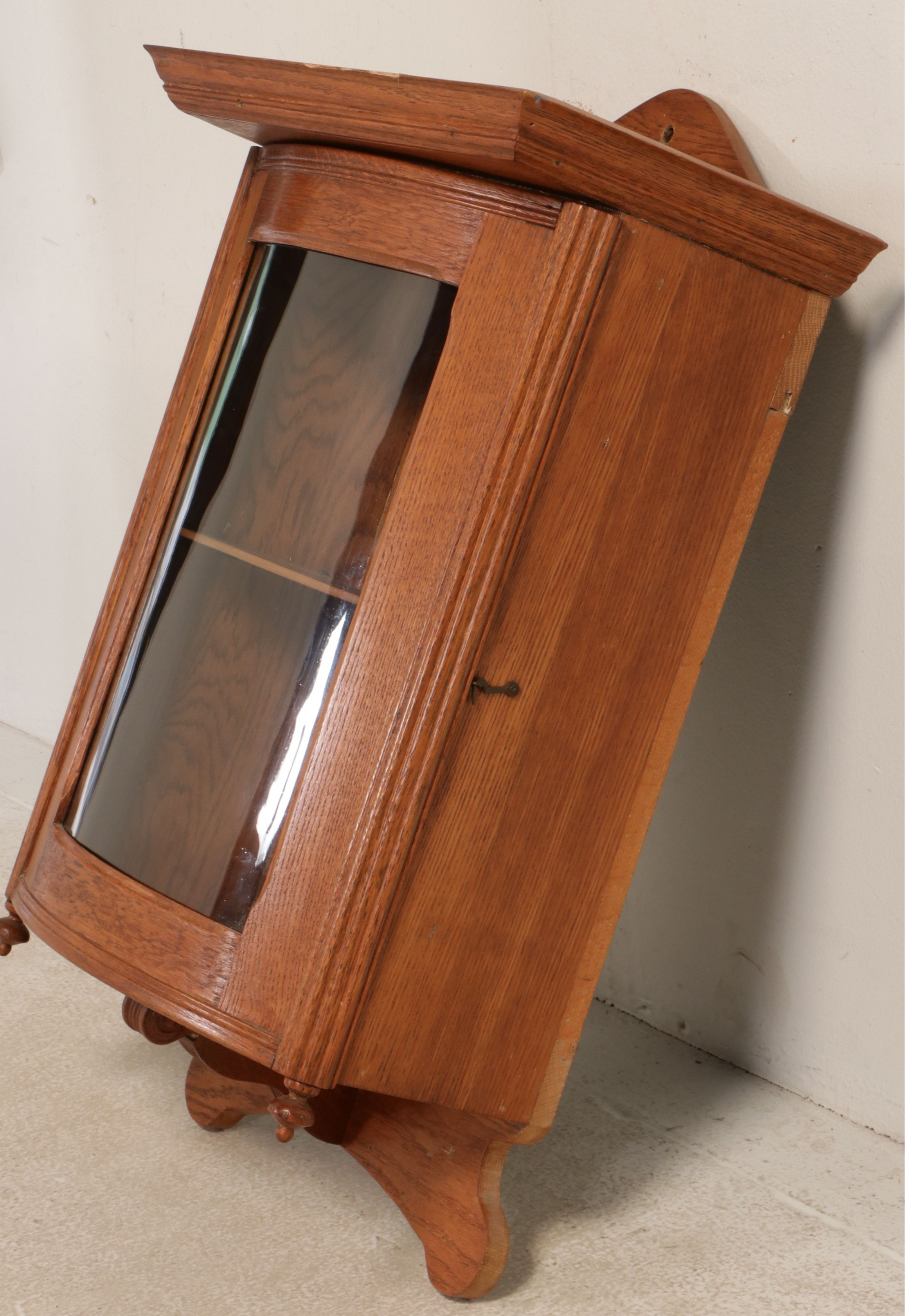 Oak Bowfront Wall Hanging Display Cabinet, Early to Mid-20th Century