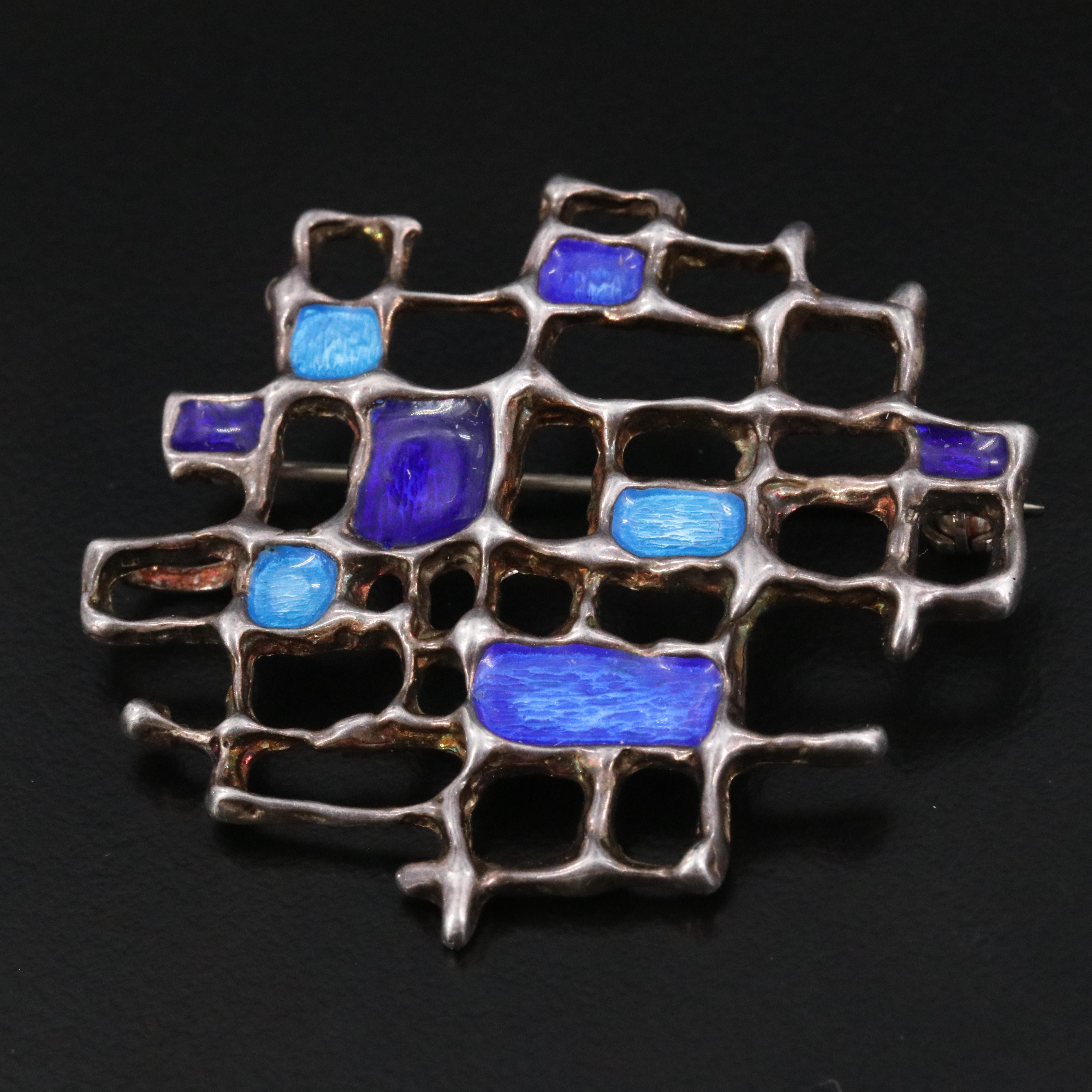 Modernist Opro Sterling Enamel Enhancer Pin Pendant