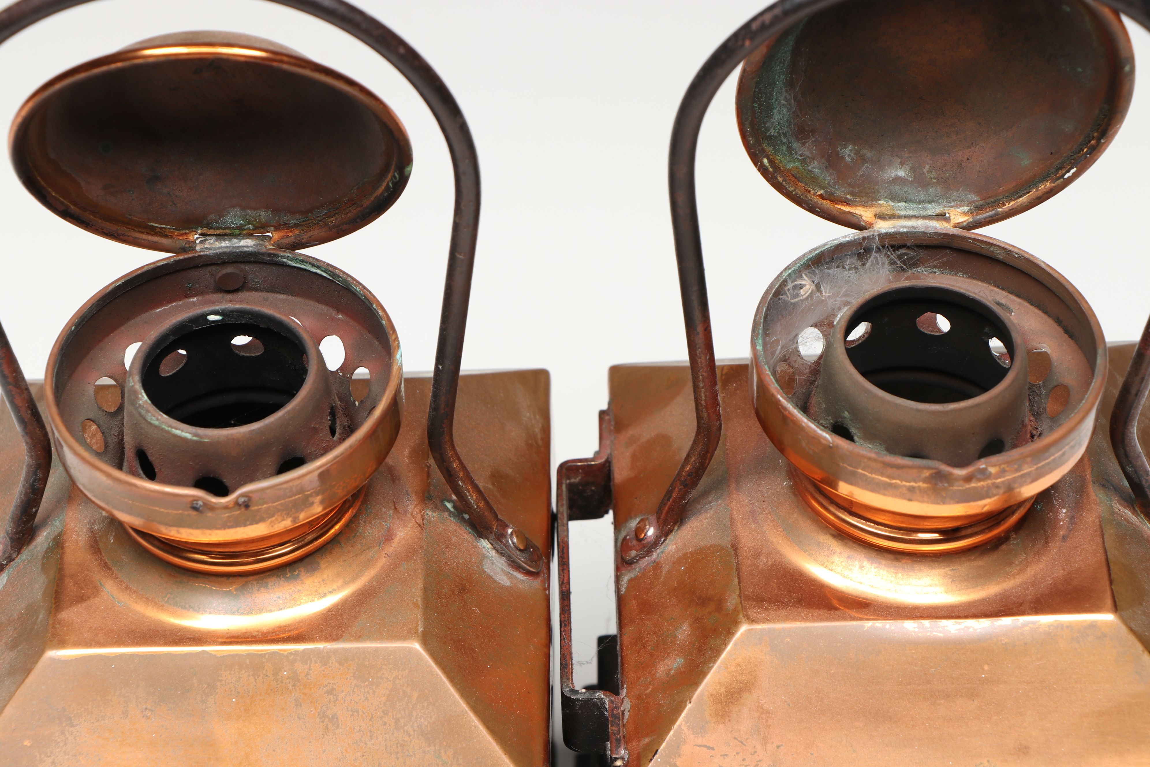 Raymond Proust Copper Finish Metal Oil Lanterns