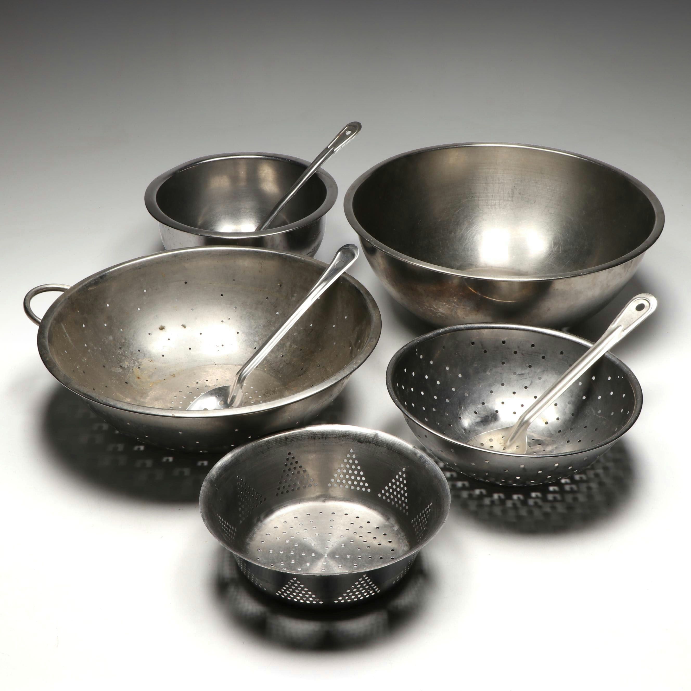 Industrail Stainless Steel Mixing Bowls with Sieves and Slotted Spoons