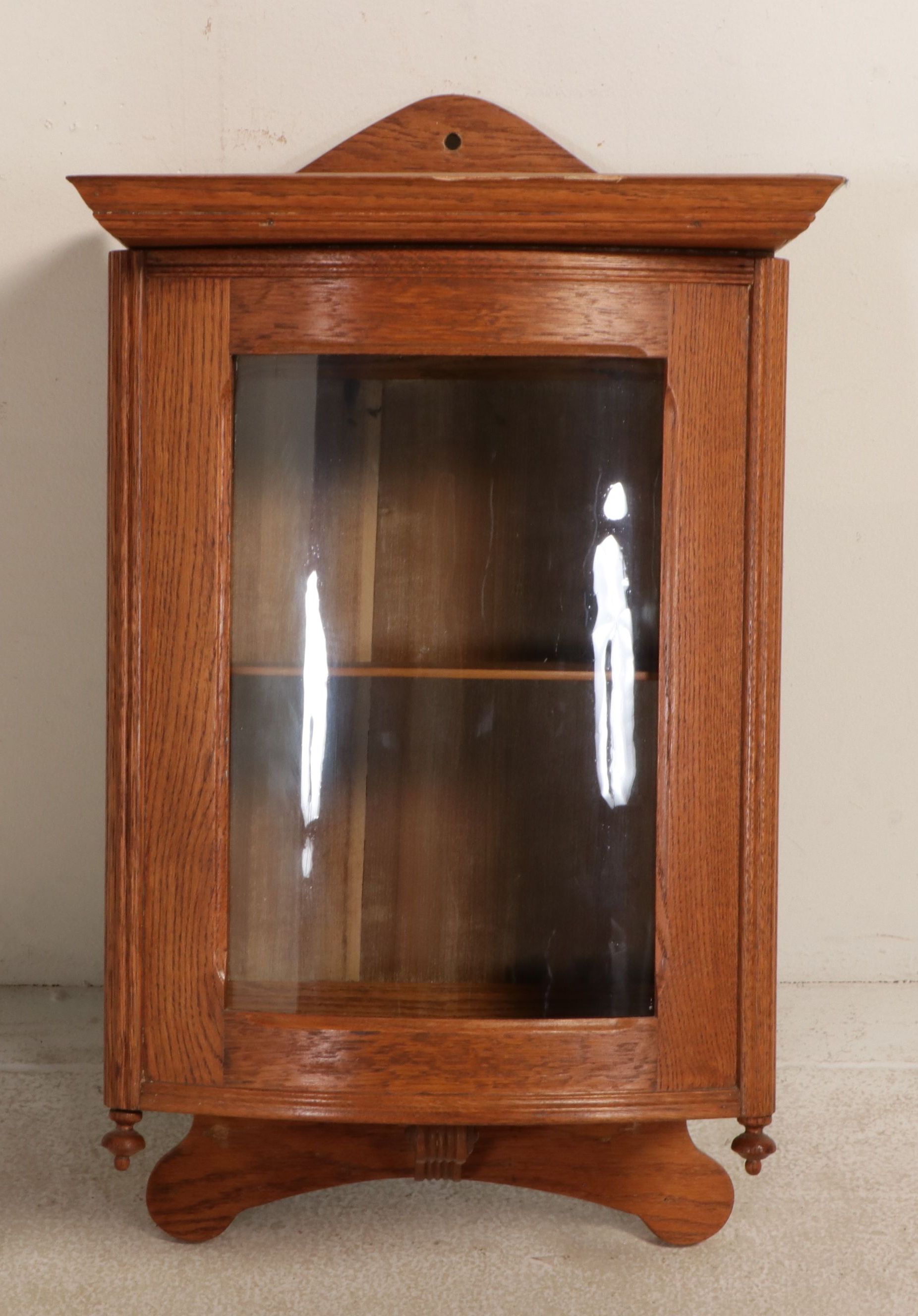 Oak Bowfront Wall Hanging Display Cabinet, Early to Mid-20th Century