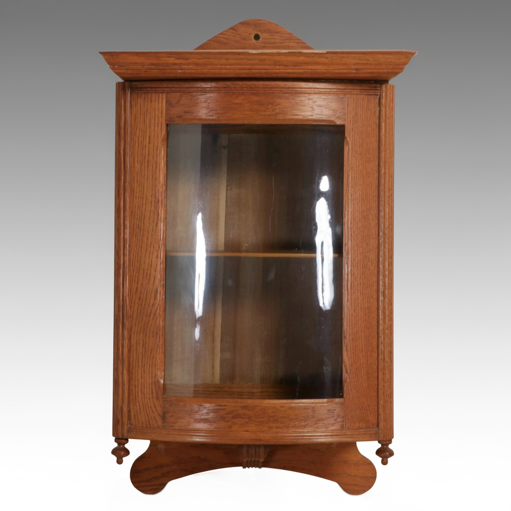 Oak Bowfront Wall Hanging Display Cabinet, Early to Mid-20th Century