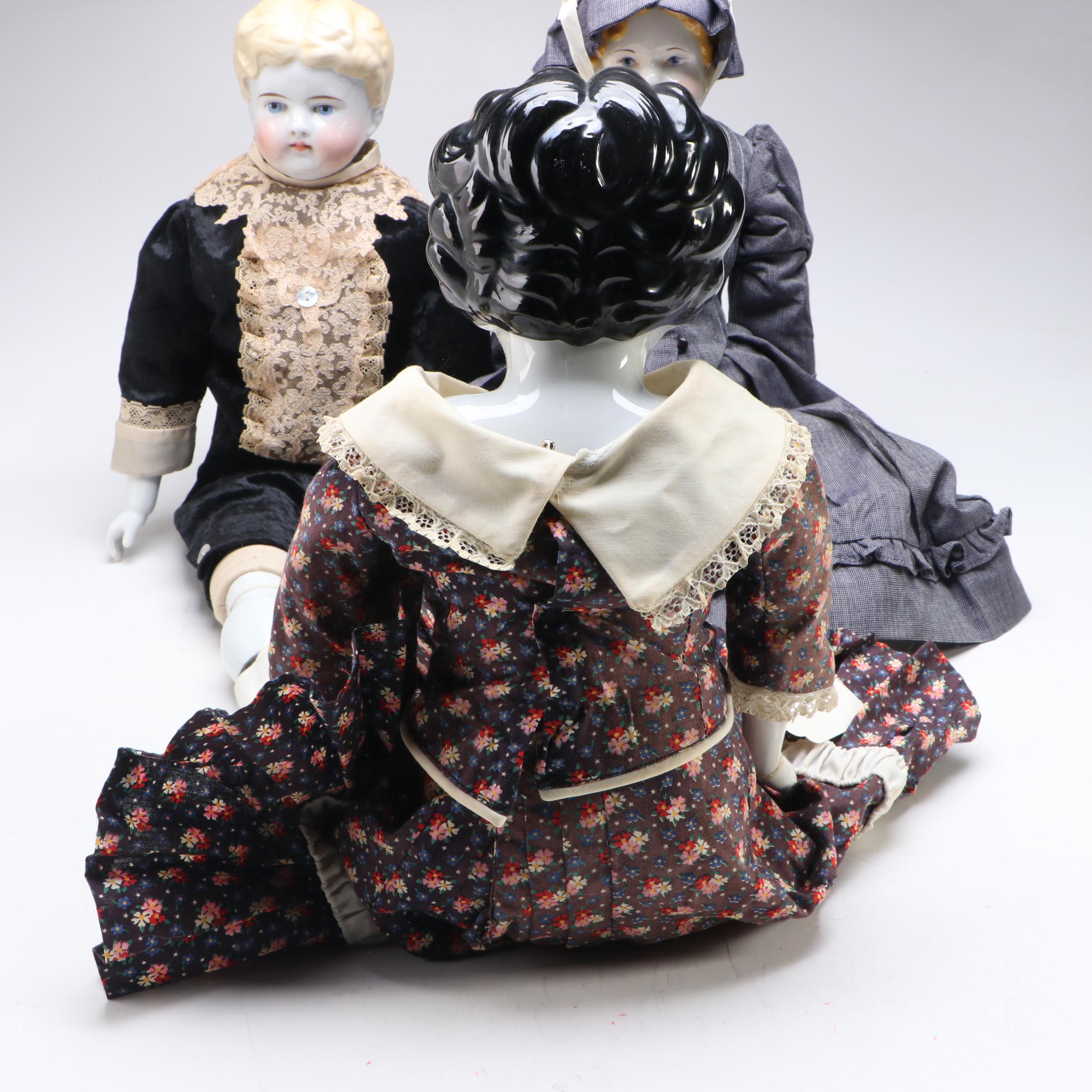 German Style Bisque and Cloth Dolls