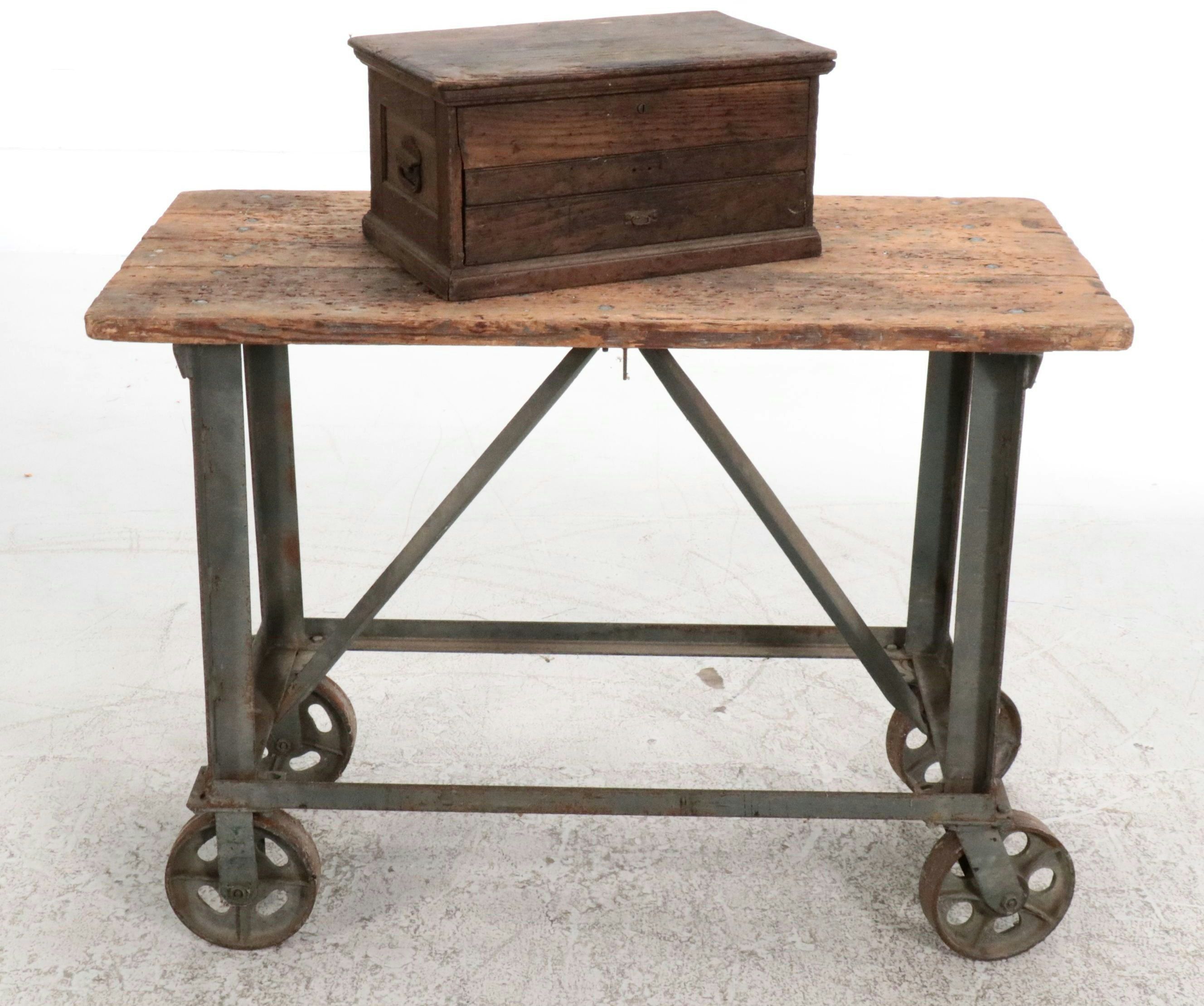Industrial Wood and Metal Cart with C. E. Jennings & Co. Tool Storage Chest