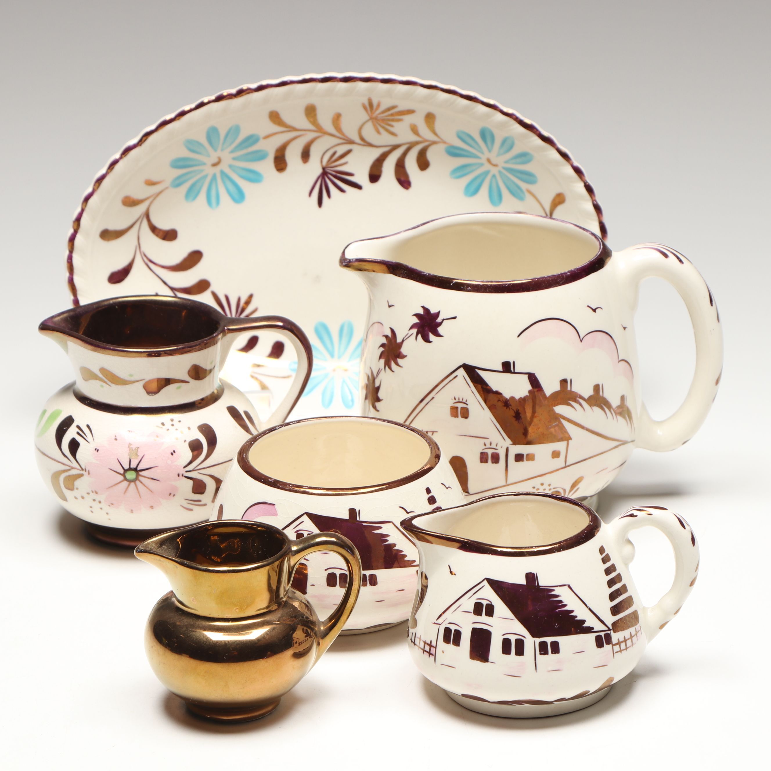 Gray's Pottery with Other English Copper Luster Tableware, Early to Mid-20th C.