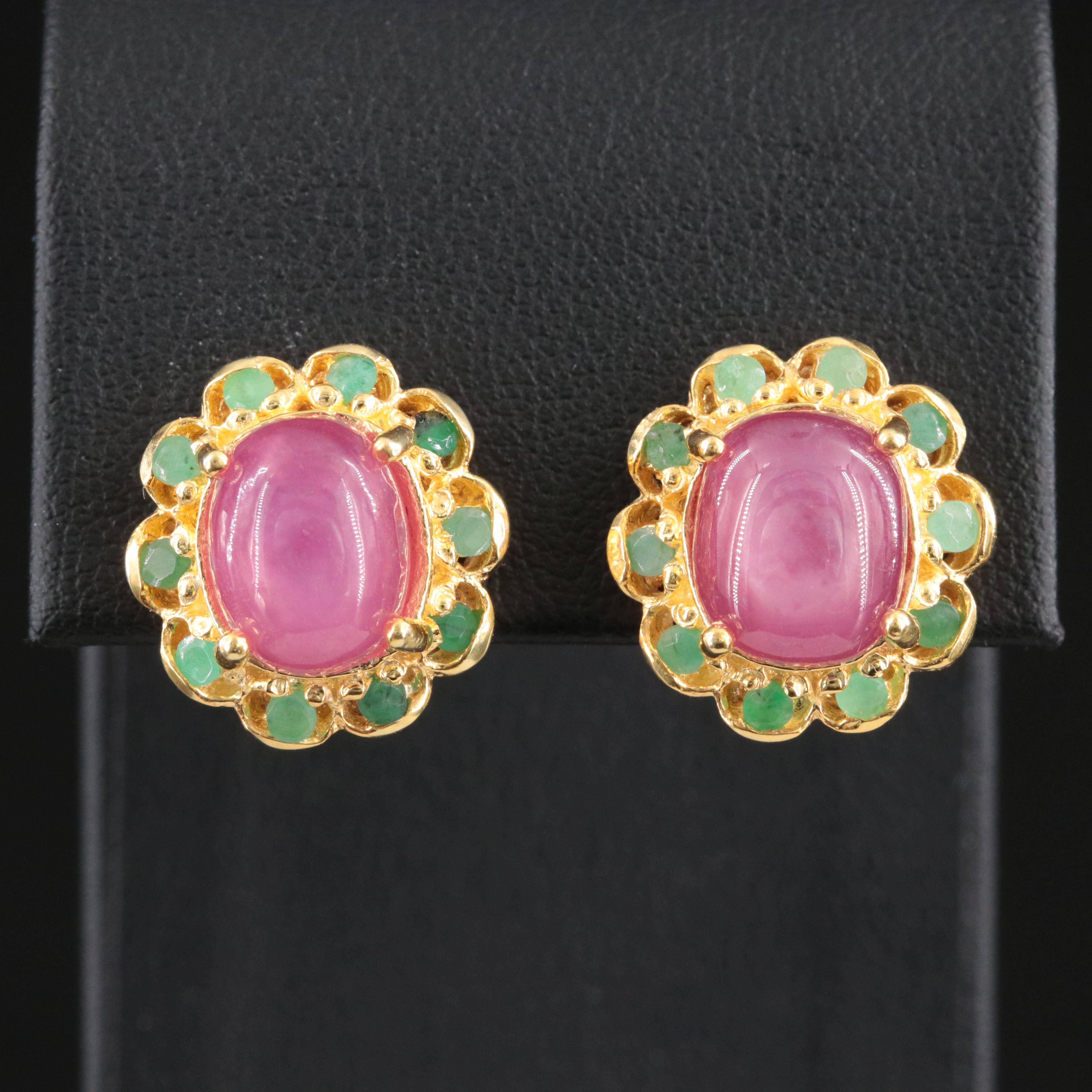 Sterling Ruby and Emerald Earrings