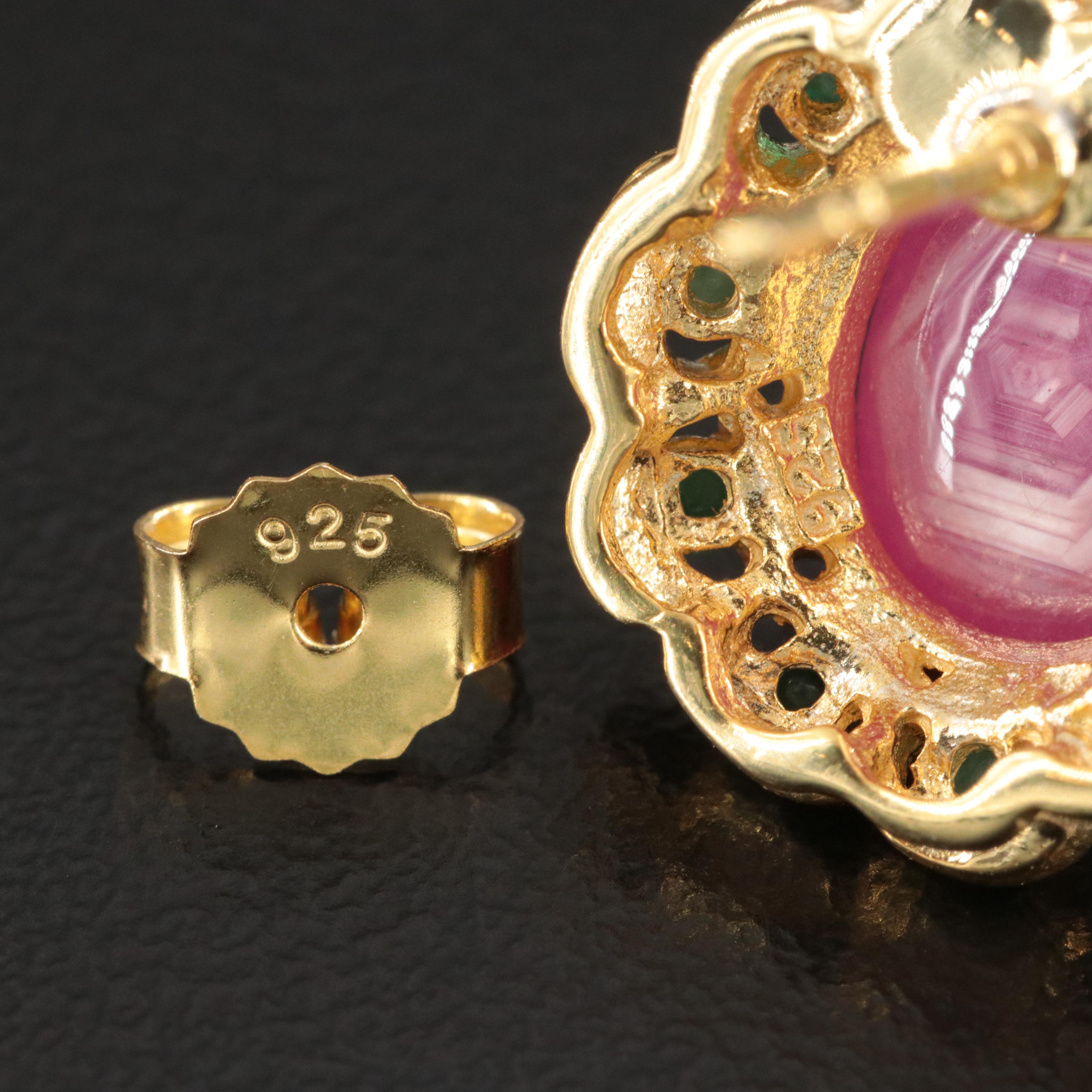 Sterling Ruby and Emerald Earrings