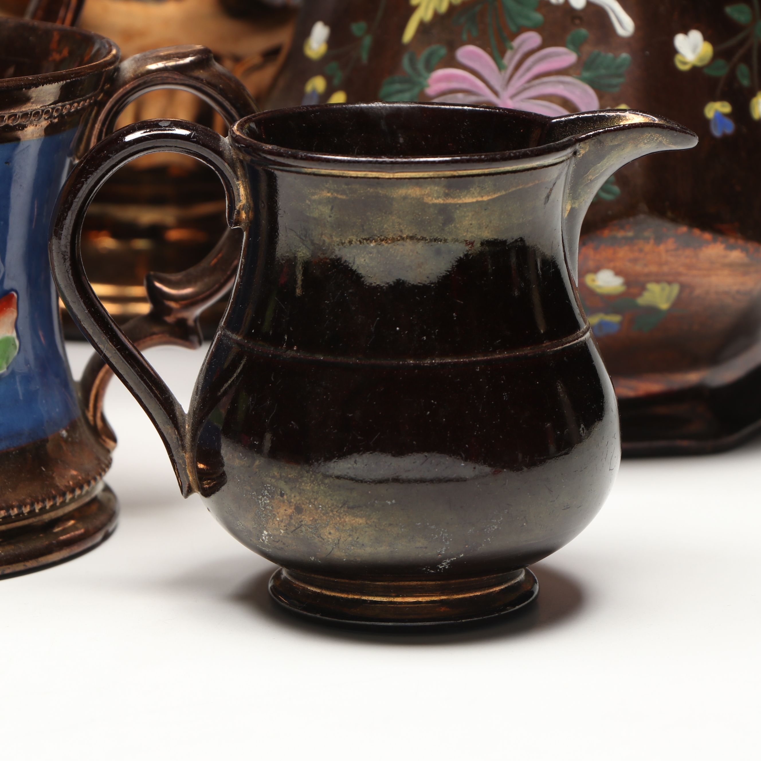 English Copper Luster Pitchers and Mug, Late 19th/ Early 20th Century