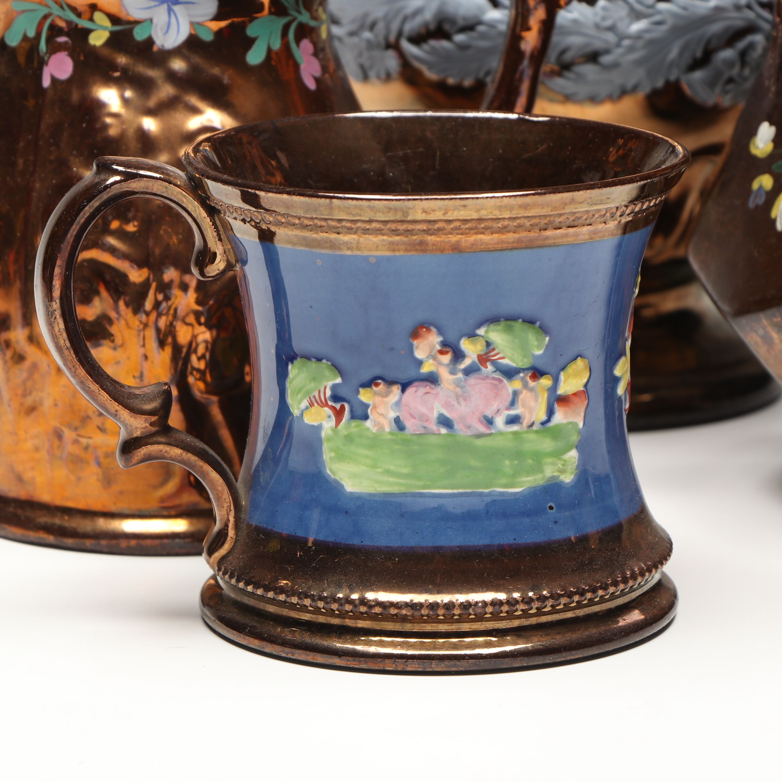 English Copper Luster Pitchers and Mug, Late 19th/ Early 20th Century