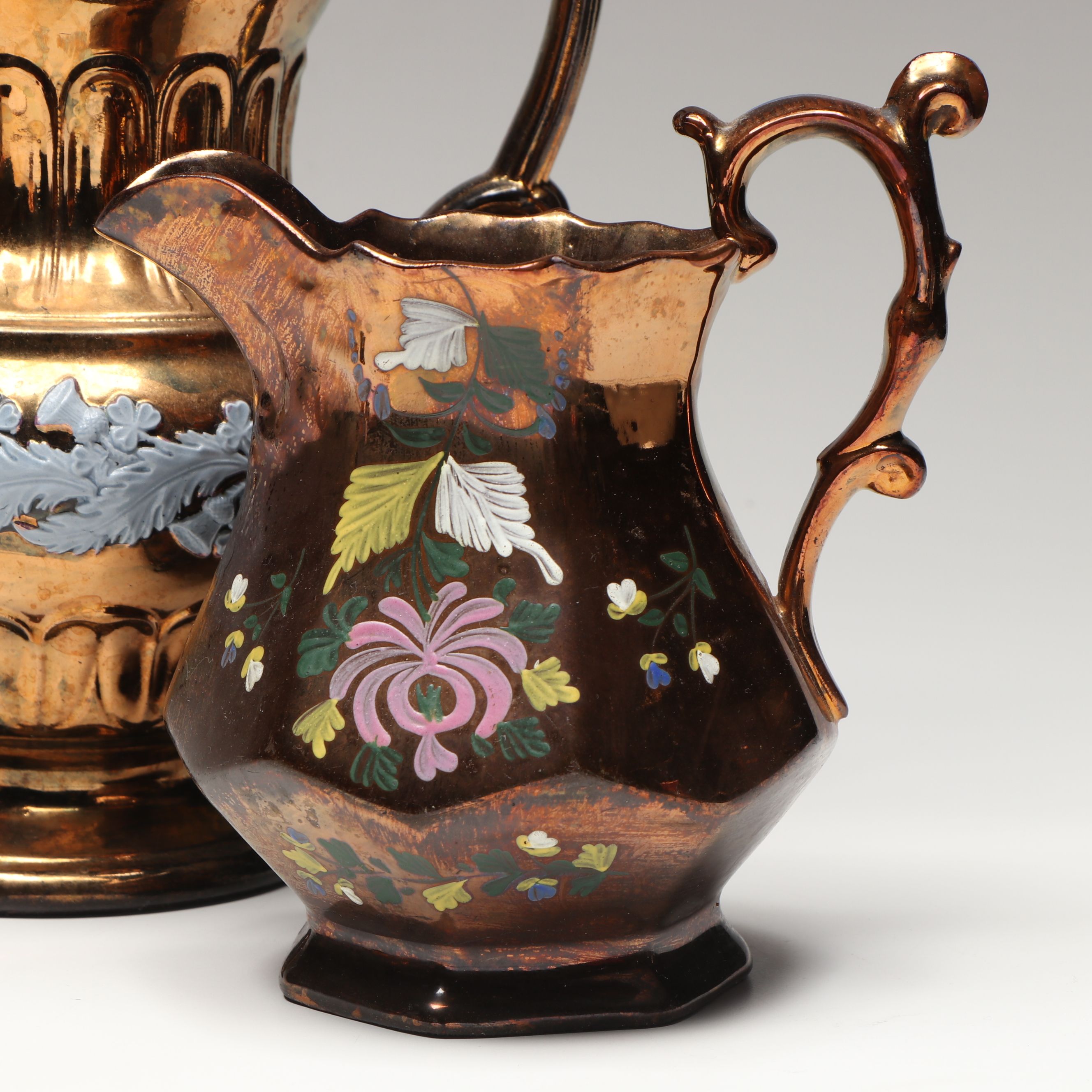 English Copper Luster Pitchers and Mug, Late 19th/ Early 20th Century