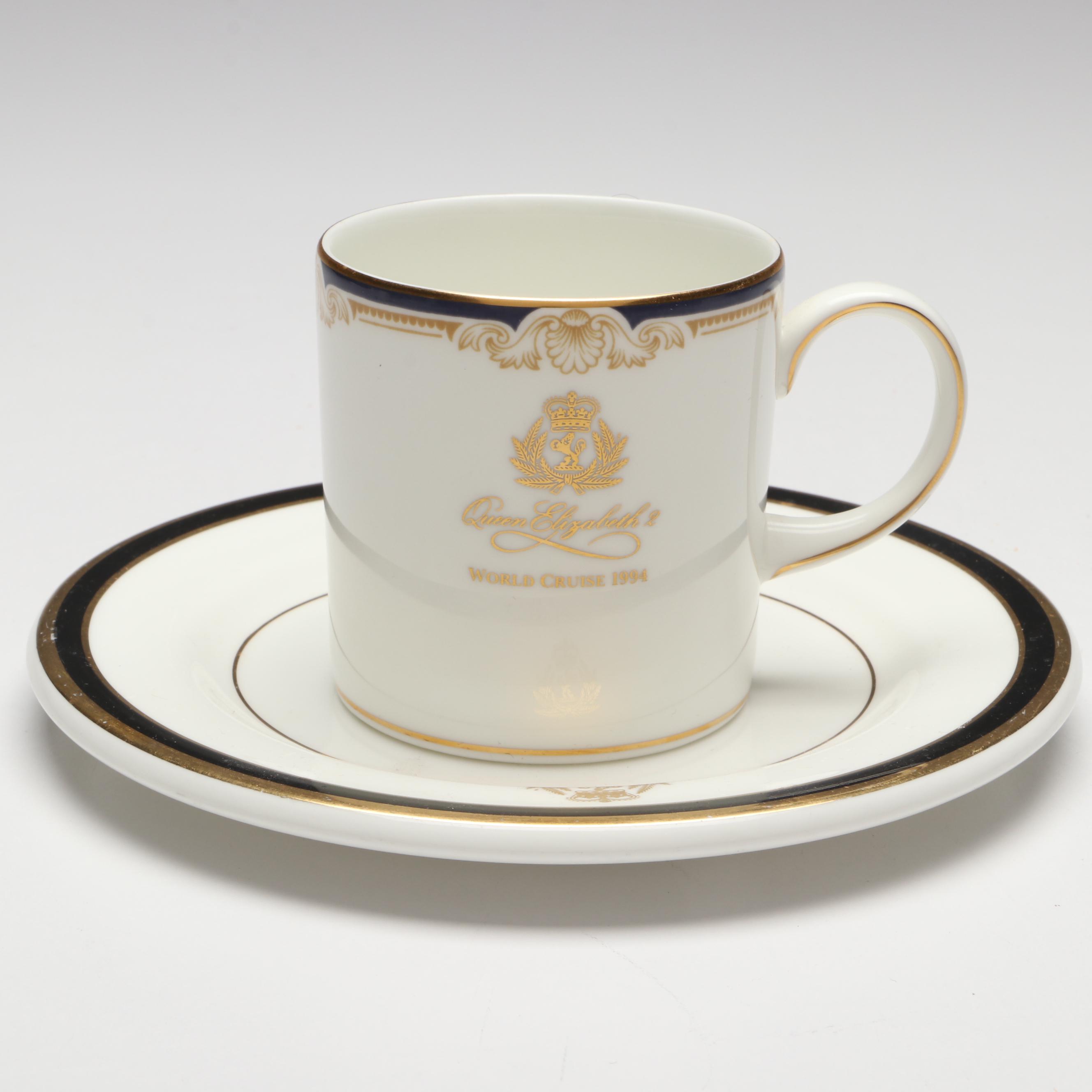 Wedgwood "Cavendish" Bone China Queen Elizabeth 2 World Cruise Mugs and Plate