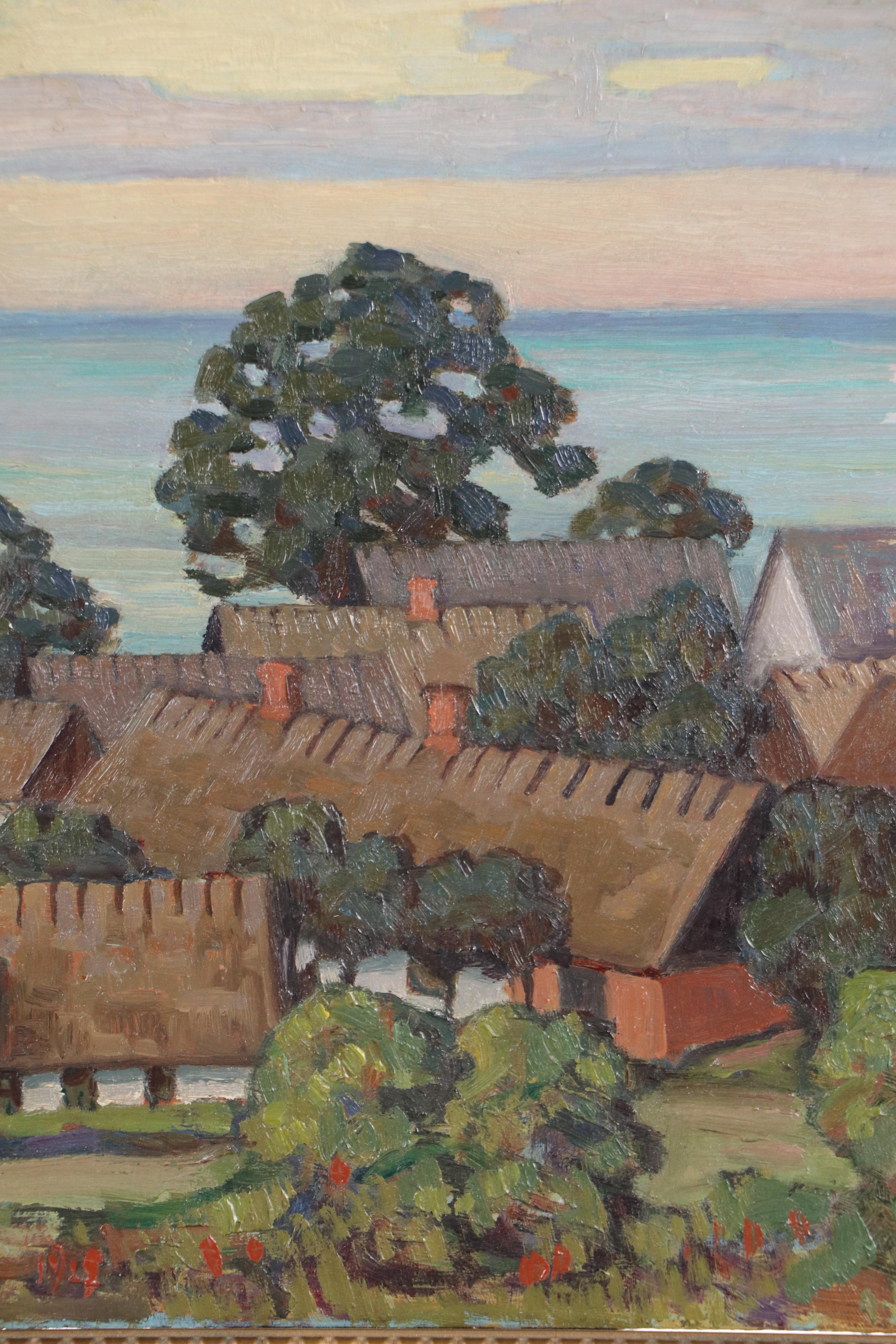 Helge Kemner Coastal Village Landscape Oil Painting