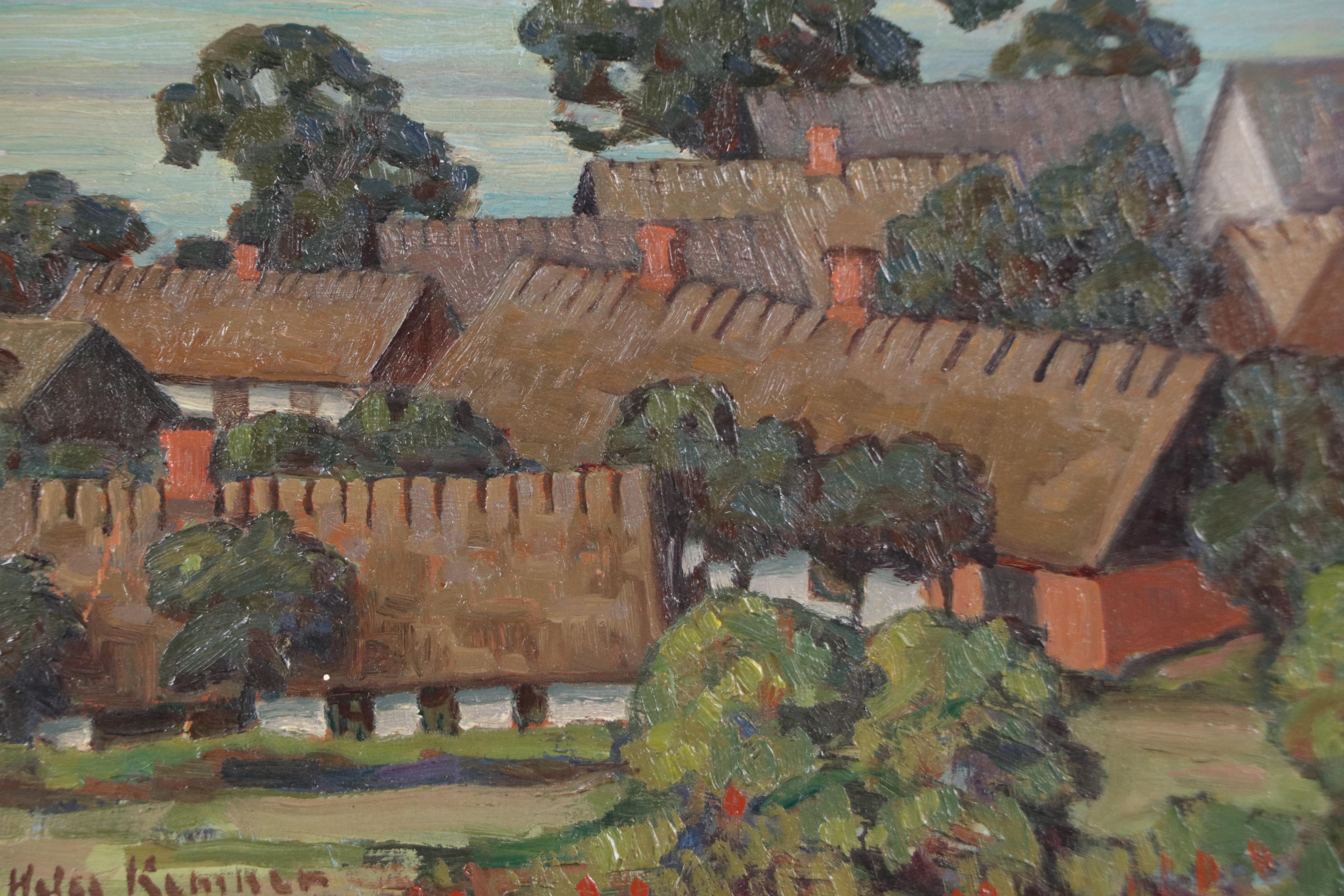 Helge Kemner Coastal Village Landscape Oil Painting