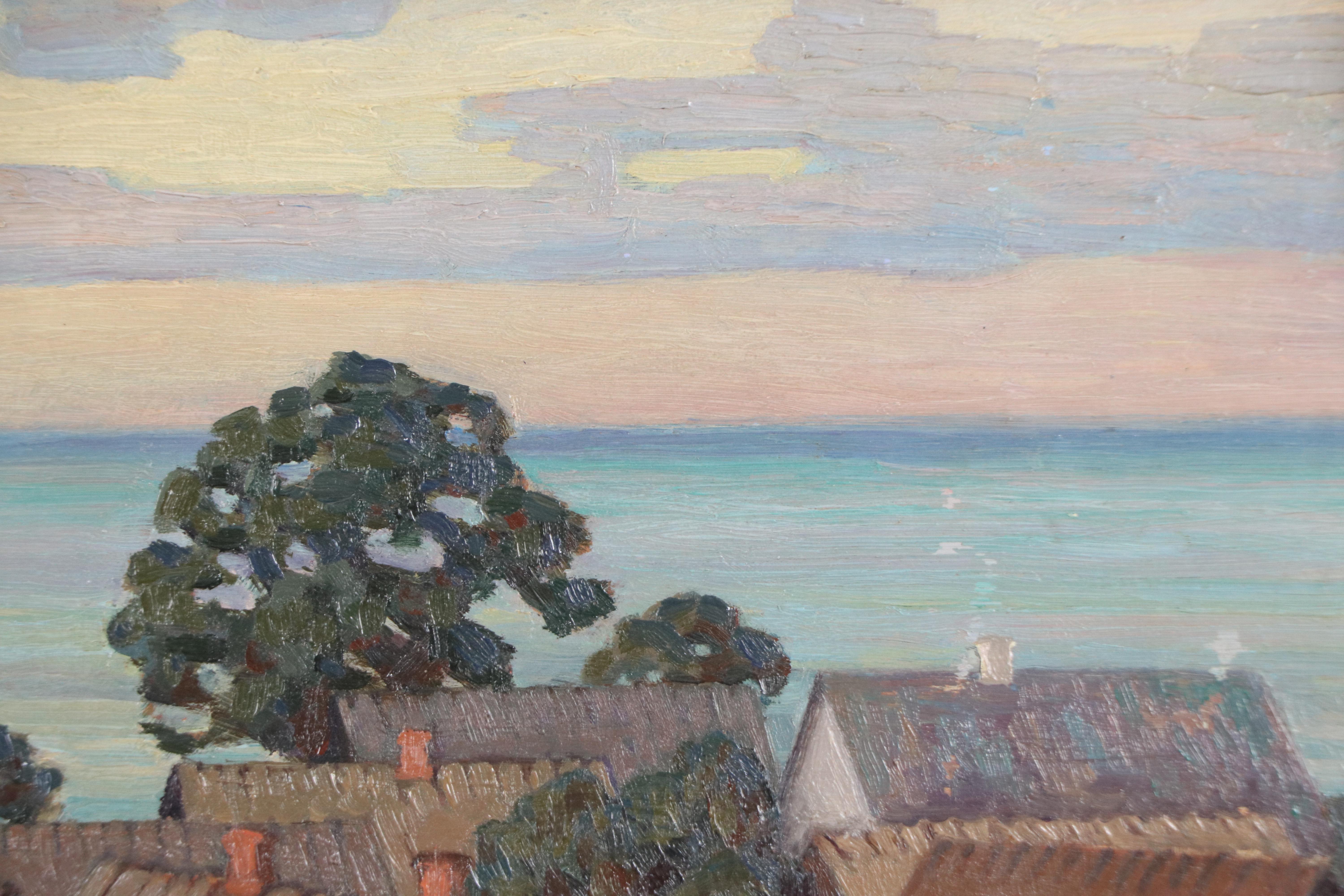 Helge Kemner Coastal Village Landscape Oil Painting