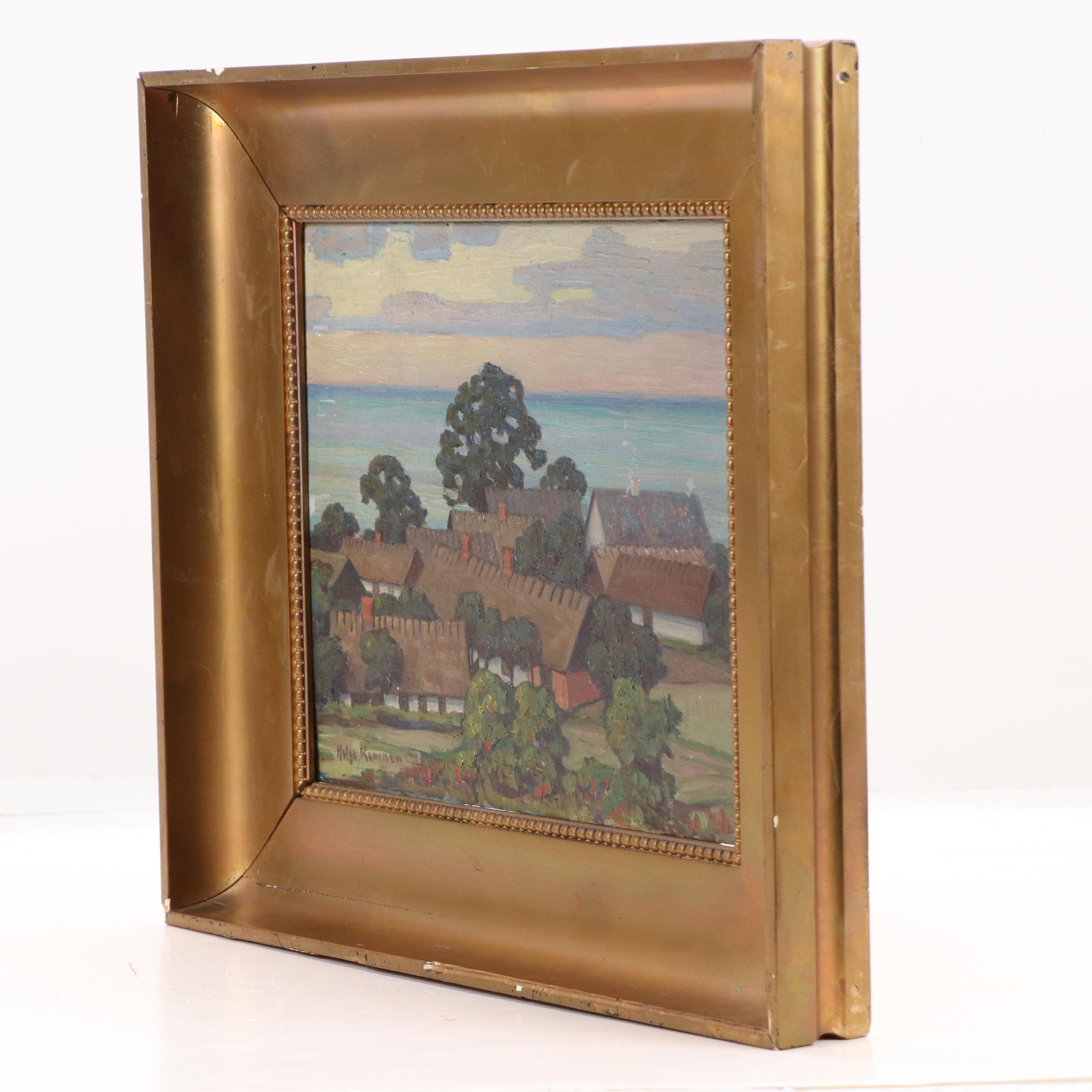 Helge Kemner Coastal Village Landscape Oil Painting