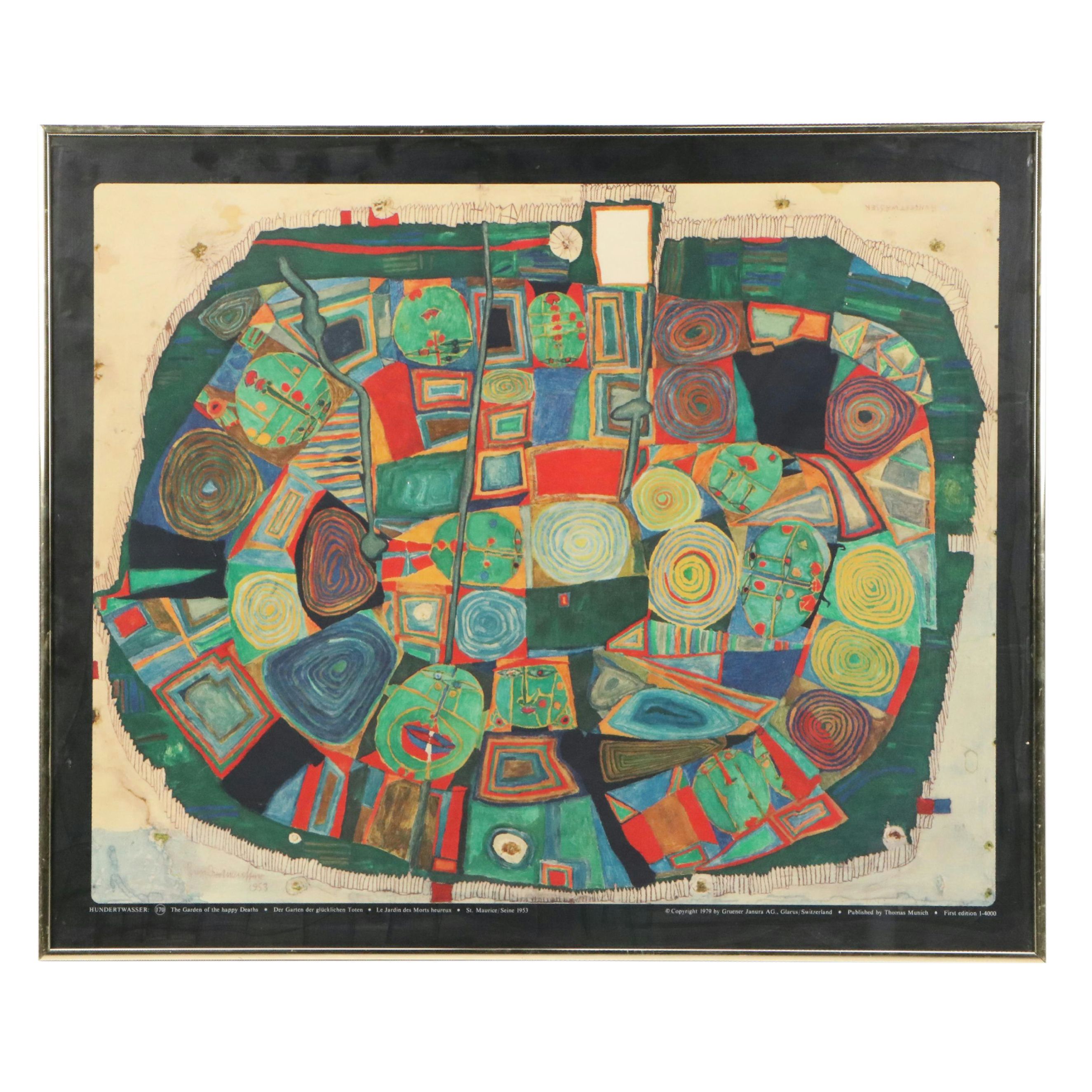 Friedensreich Hundertwasser Granolithograph "Garden of the Happy Deaths," 1979