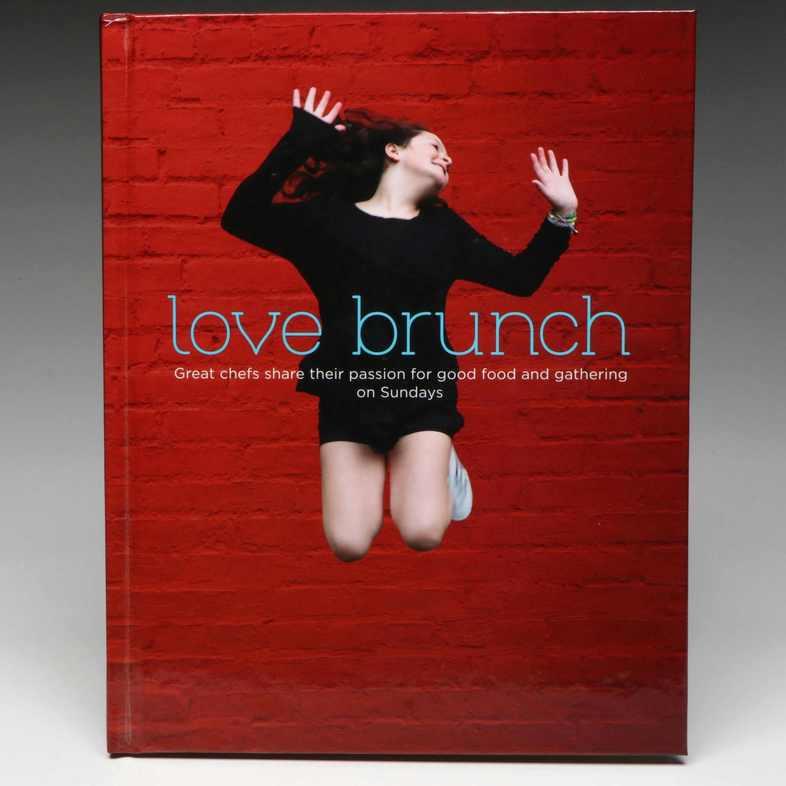 Contemporary White Ceramic Dinner Plates with "Love Brunch" Cookbook