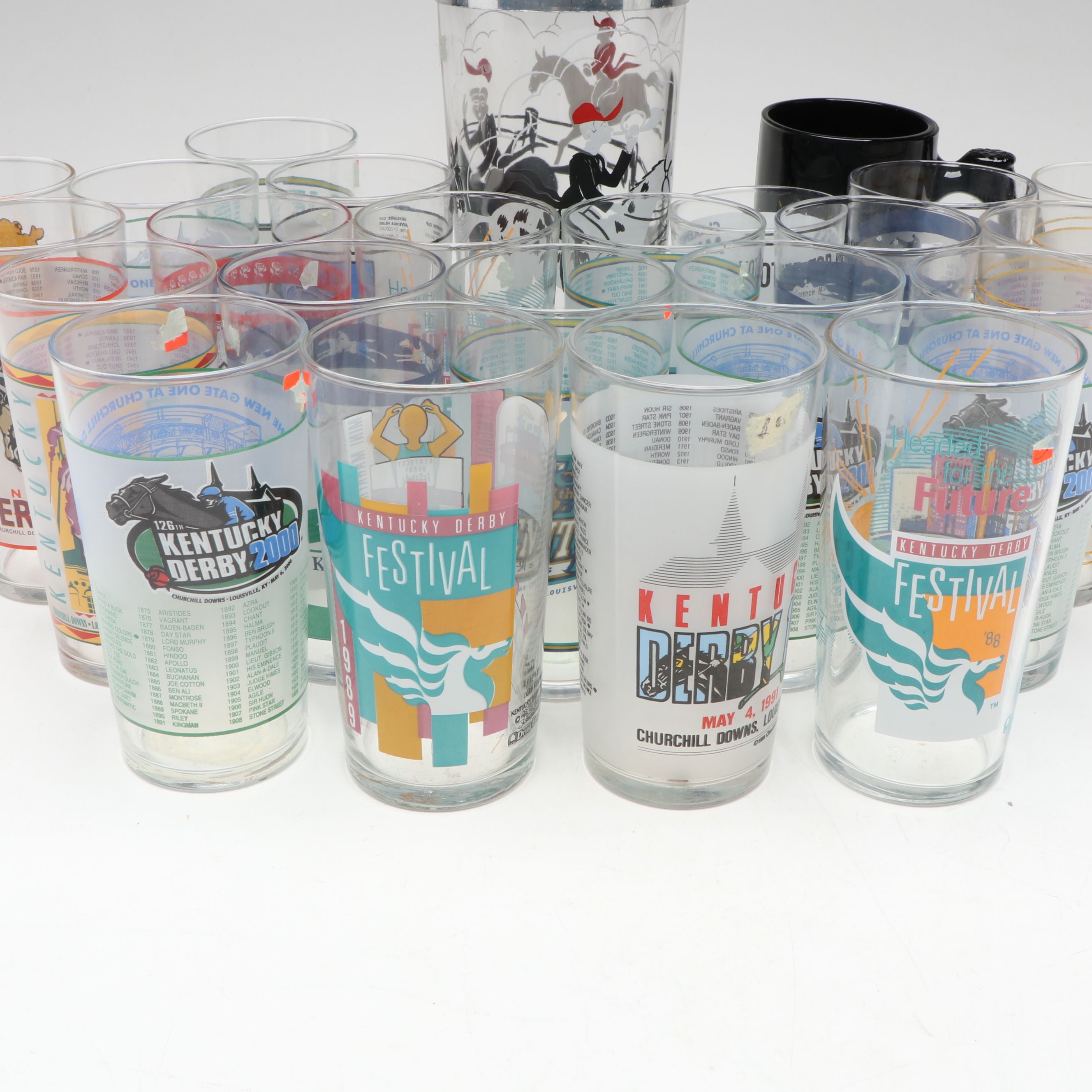 Hazel Atlas "Tally Ho!" Cocktail Shaker with Other Equestrian Themed Tableware