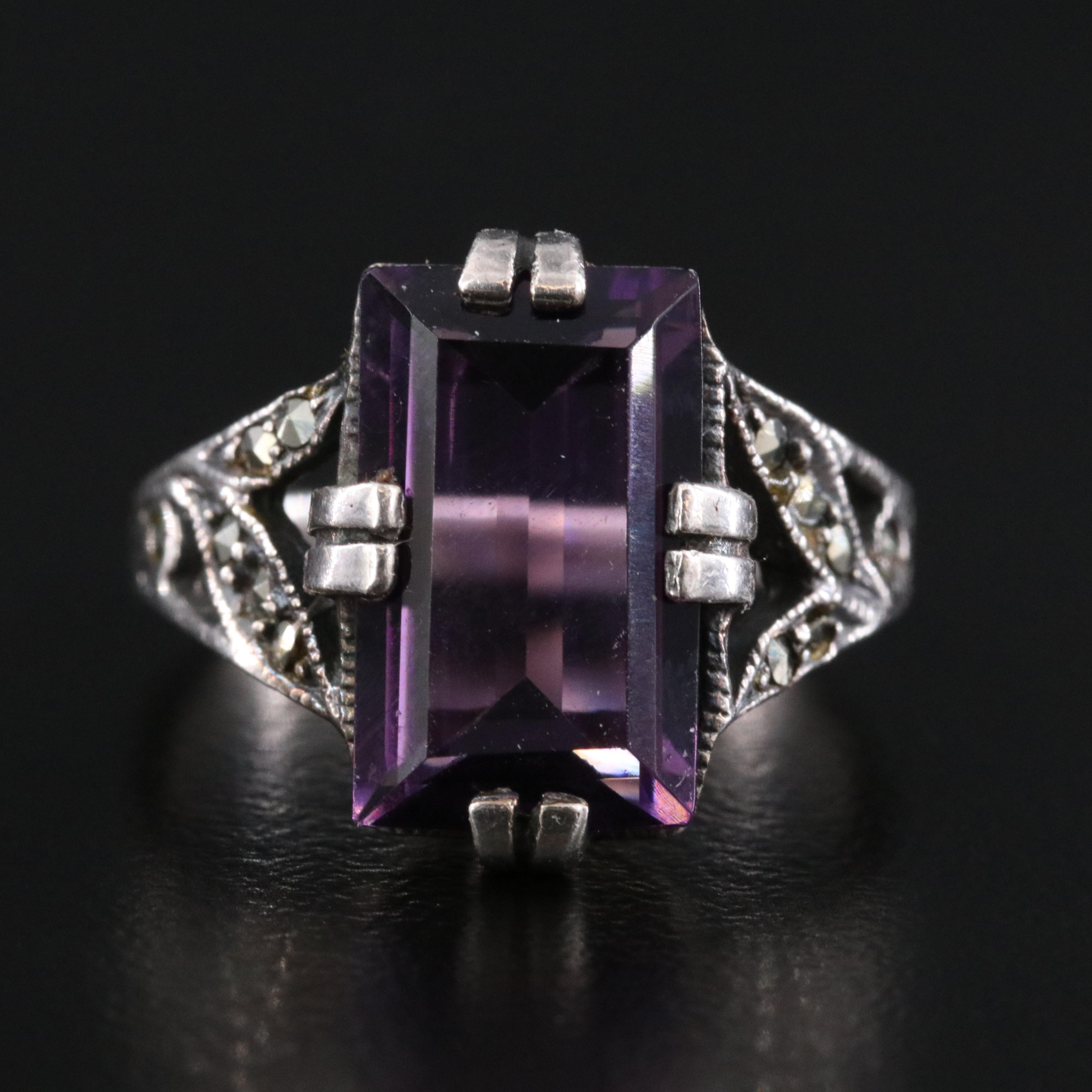 Vintage Sterling Glass and Marcasite Ring