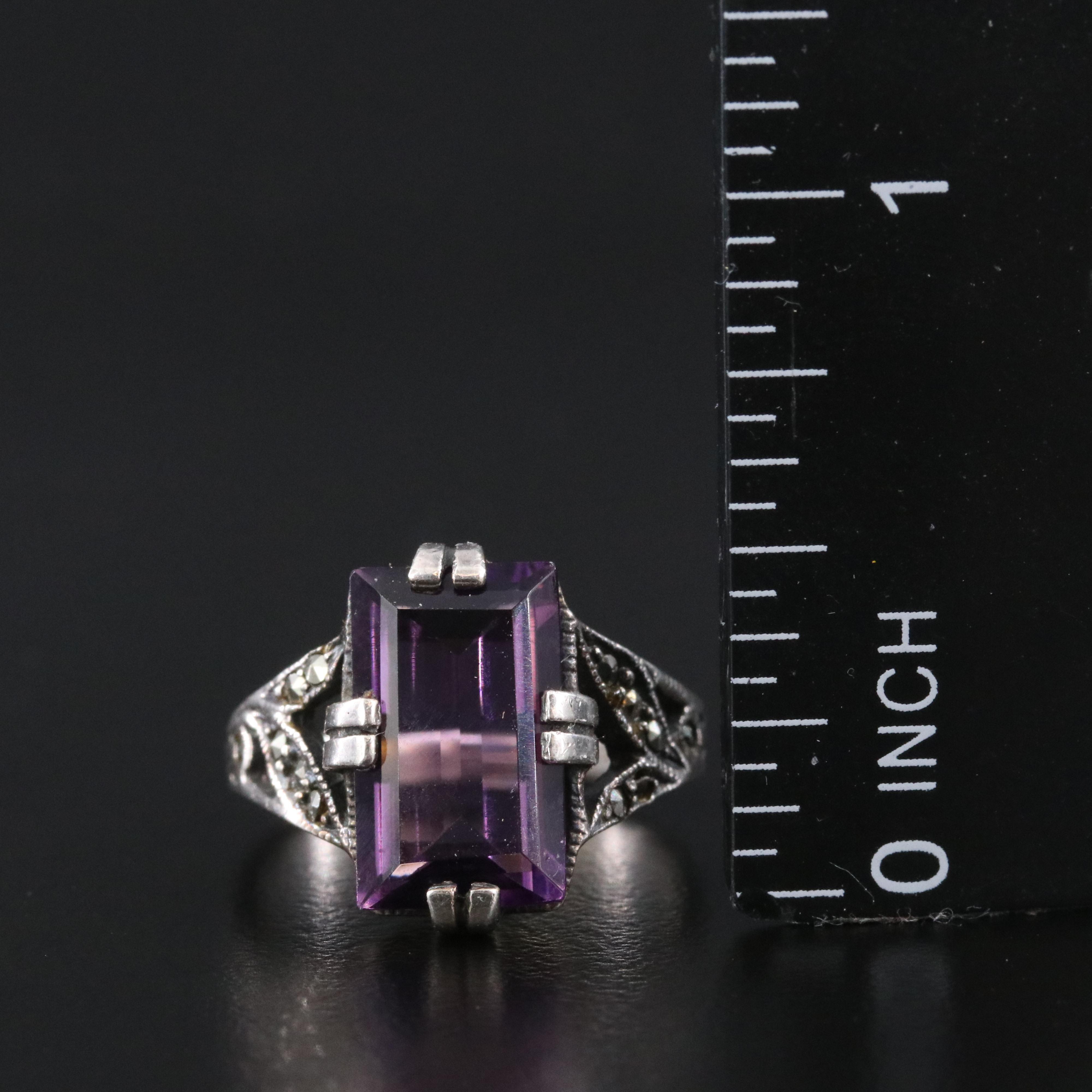 Vintage Sterling Glass and Marcasite Ring