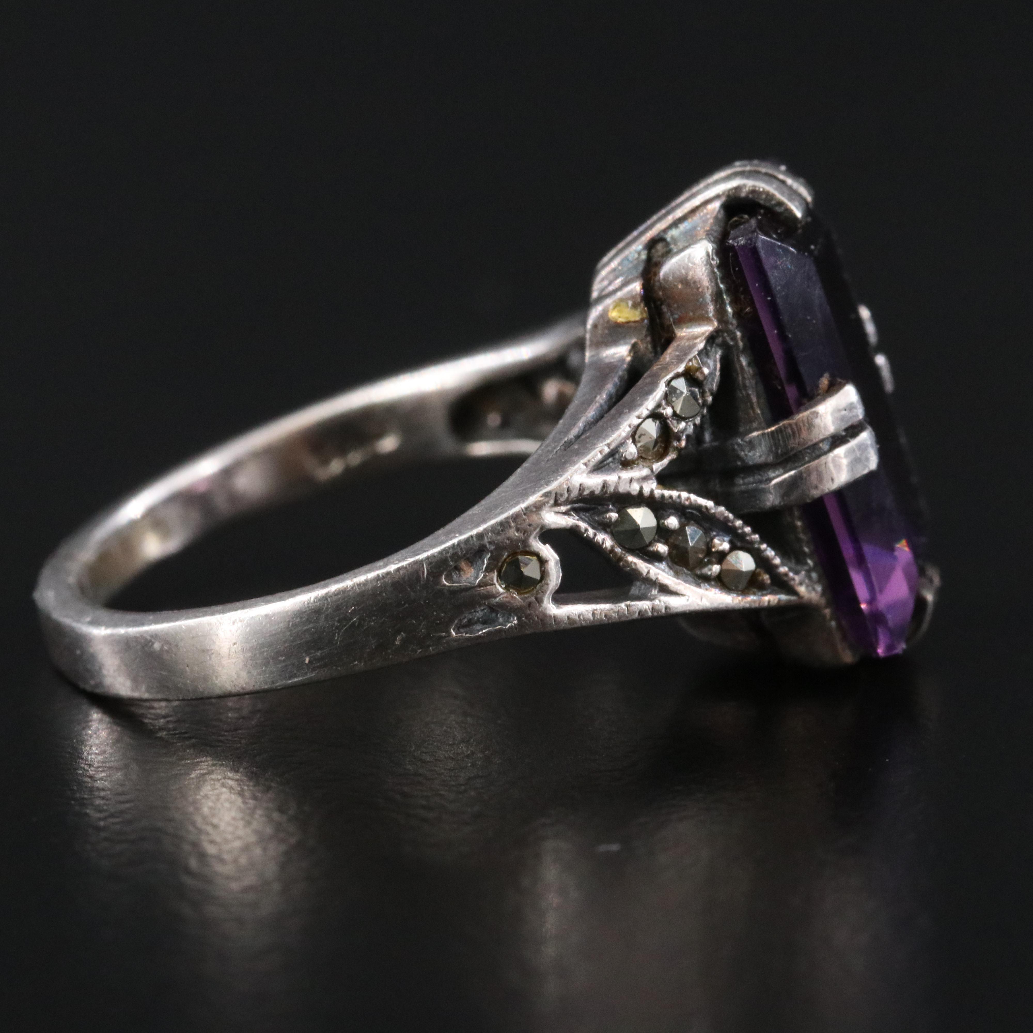 Vintage Sterling Glass and Marcasite Ring