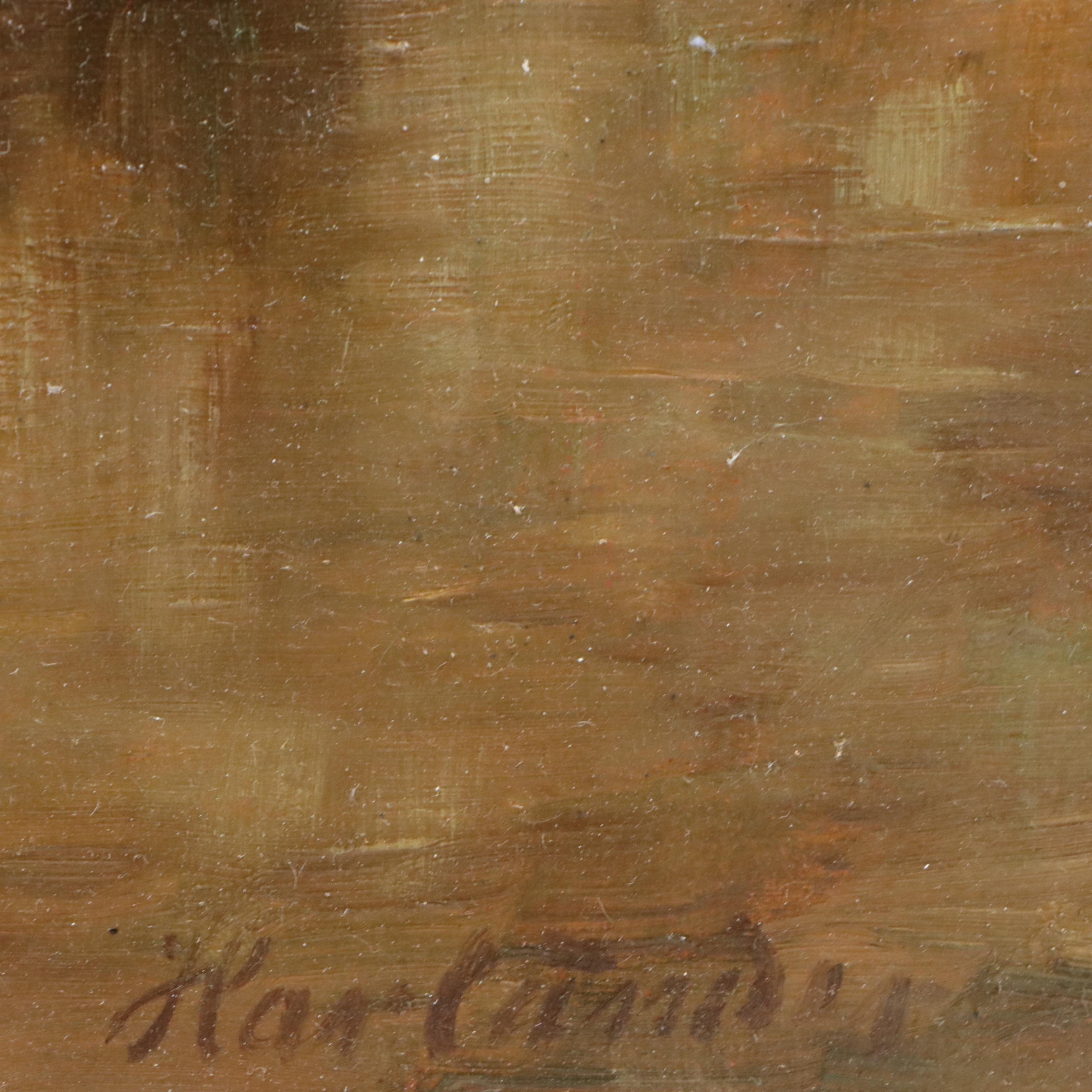 Dutch School Oil Painting of Harbor Scene, Circa 1910