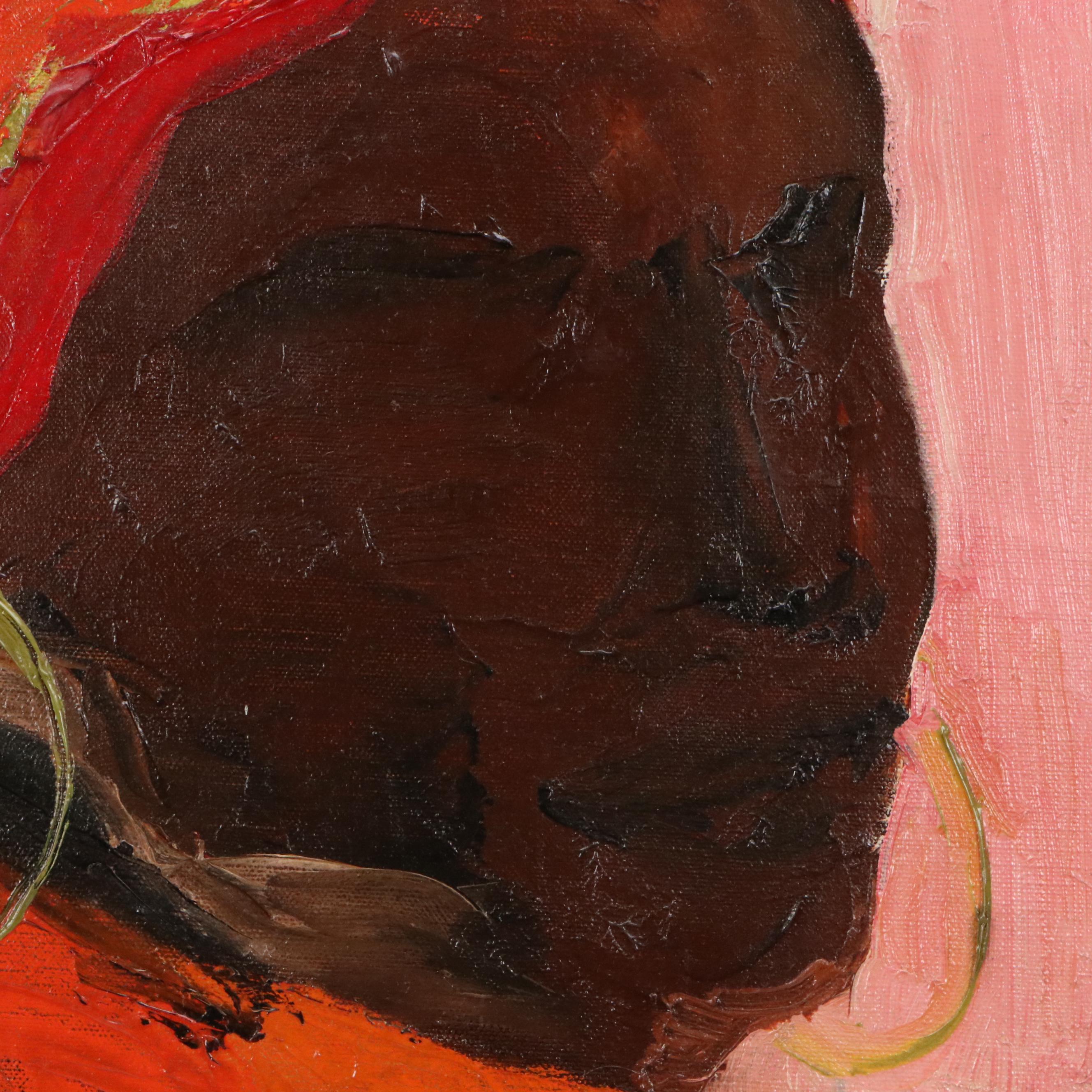 Herbert Barnett Oil Portrait of Woman in Headwrap, Mid-20th Century