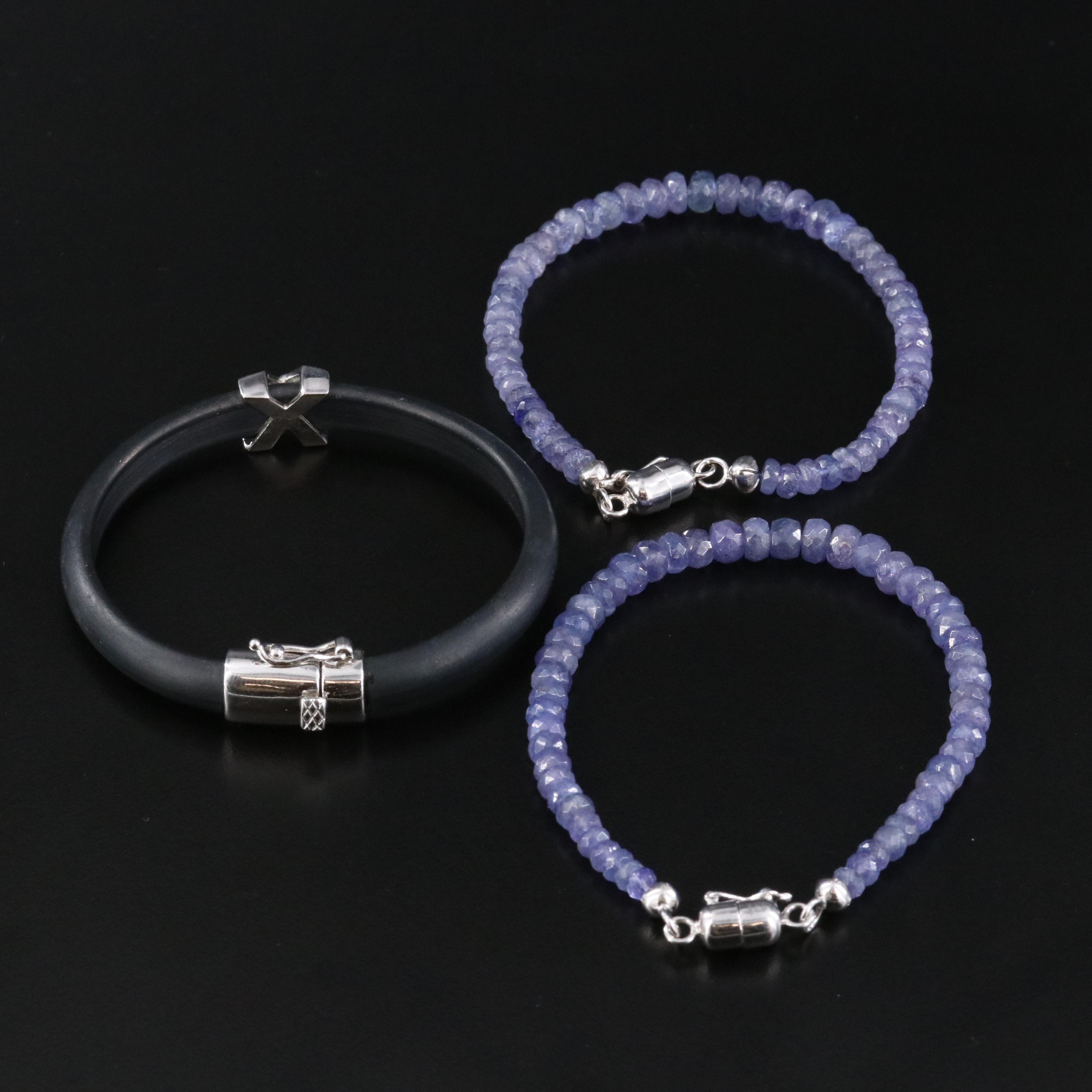 Iolite and CZ Bracelets with Sterling