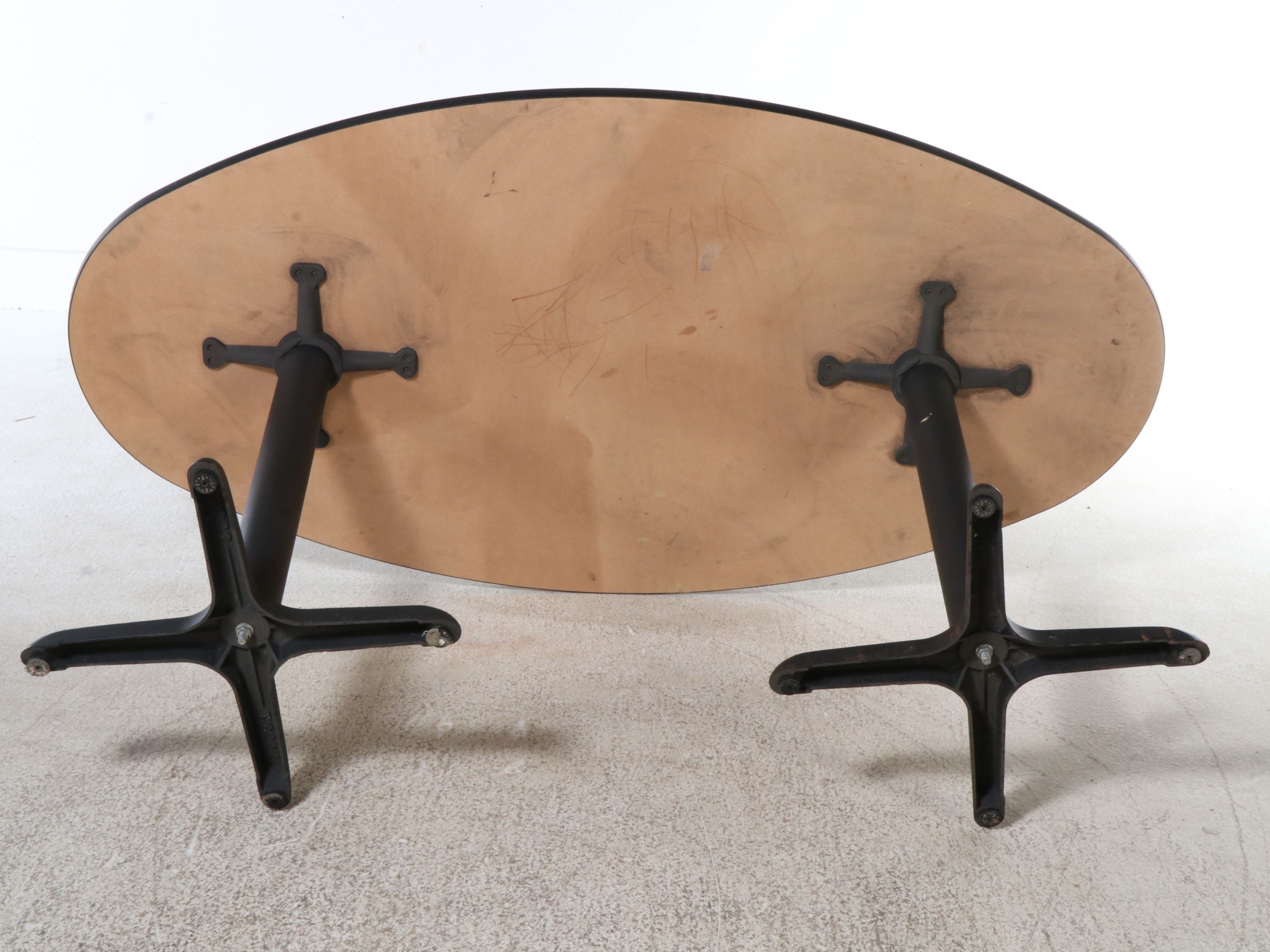 Oval Wood Grain Finished Two-Pedestal Dining Table